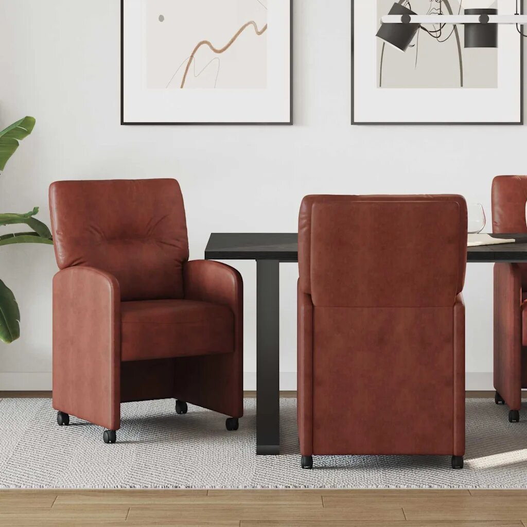 vidaXL Столове с Колела 2 бр. Изкуствена Лъскав кафяв 57 x 67 x 95 см