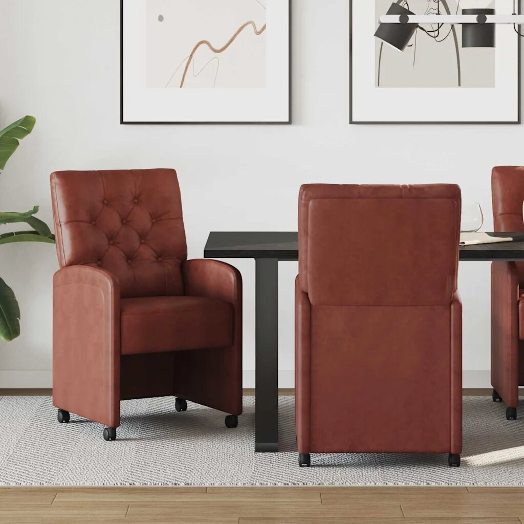 vidaXL Столове с Колела 2 бр. Изкуствена Лъскав кафяв 58 x 67 x 97 см