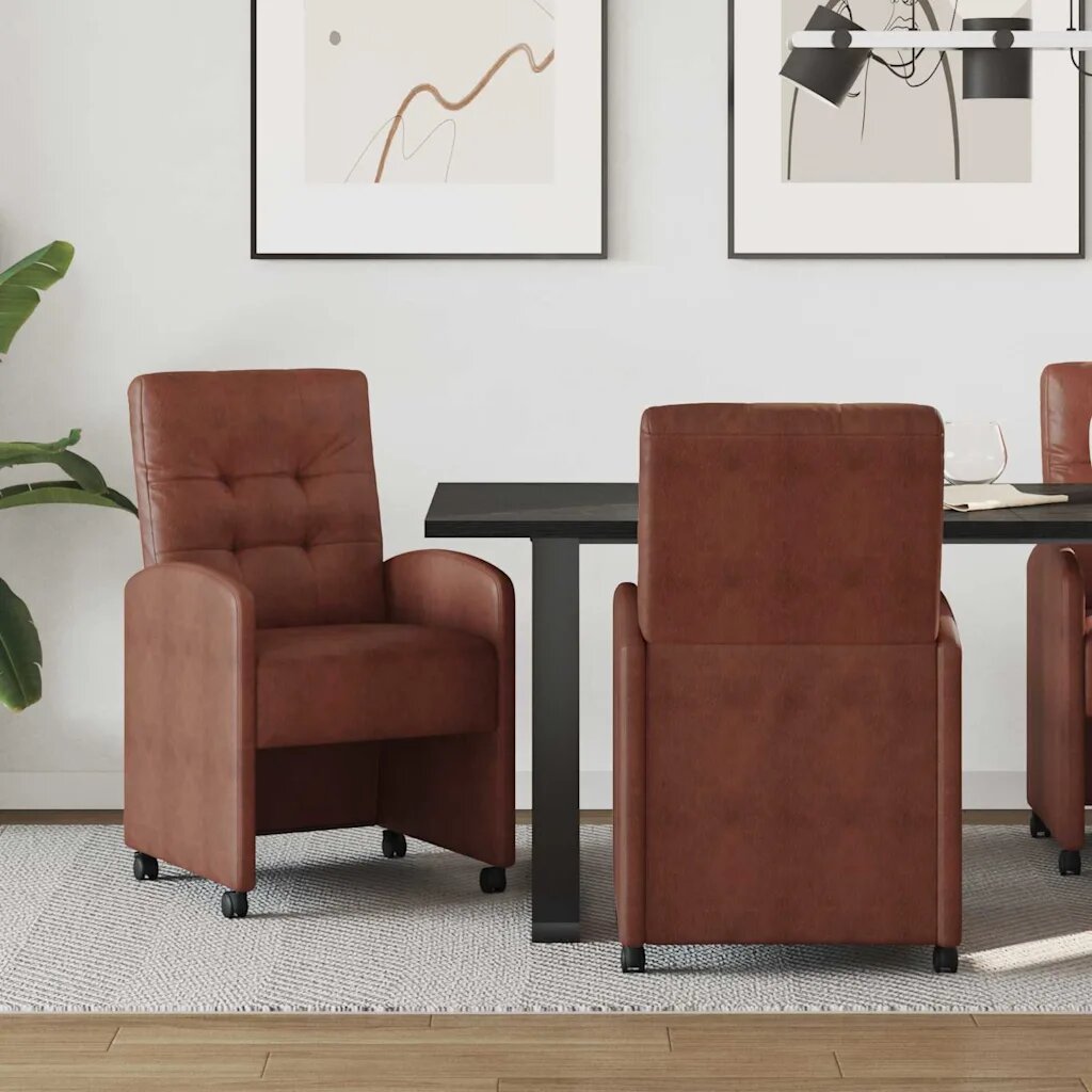 vidaXL Столове с Колела 2 бр. Изкуствена Лъскав кафяв 58 x 67 x 97 см