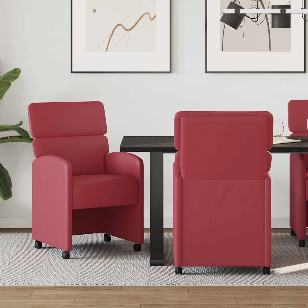 vidaXL Столове с Колела 2 бр. Изкуствена виненочервен 58 x 65 x 98 см