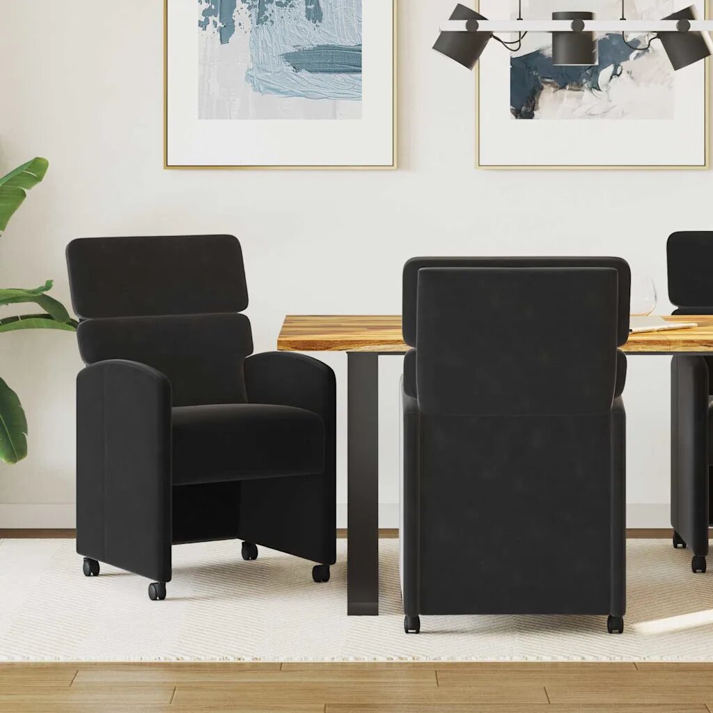 vidaXL Столове с Колела 2 бр. Кадифе Черно 58 x 65 x 98 см