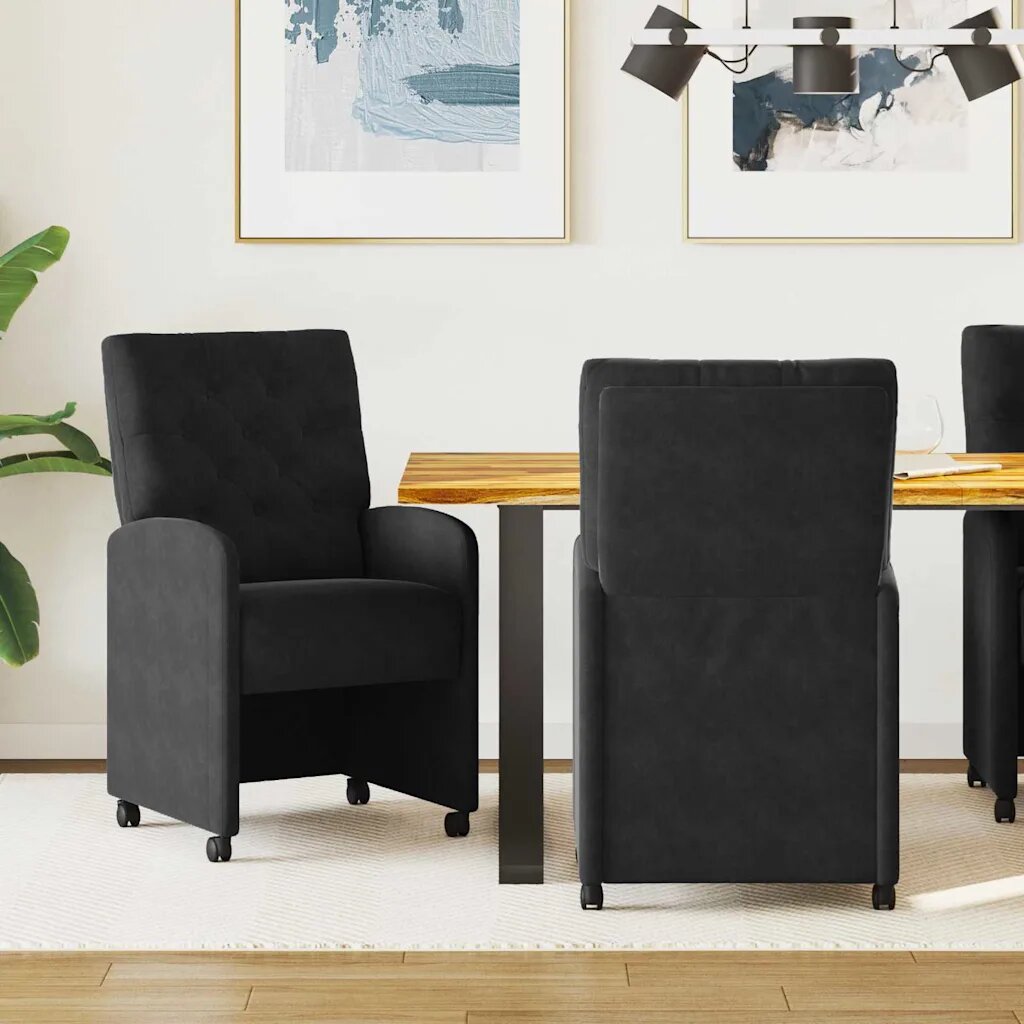 vidaXL Столове с Колела 2 бр. Кадифе Черно 58 x 67 x 97 см