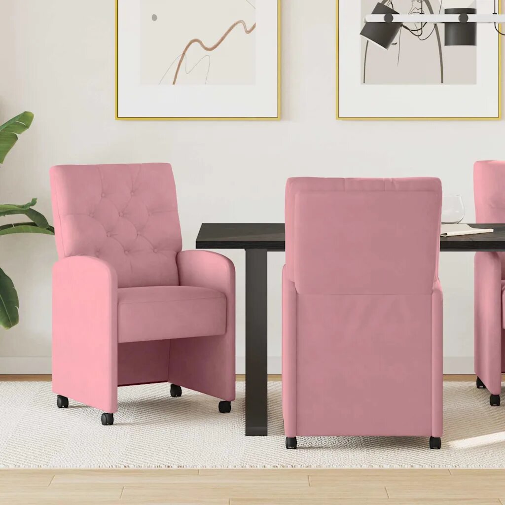 vidaXL Столове с Колела 2 бр. Кадифе Розово 58 x 67 x 97 см
