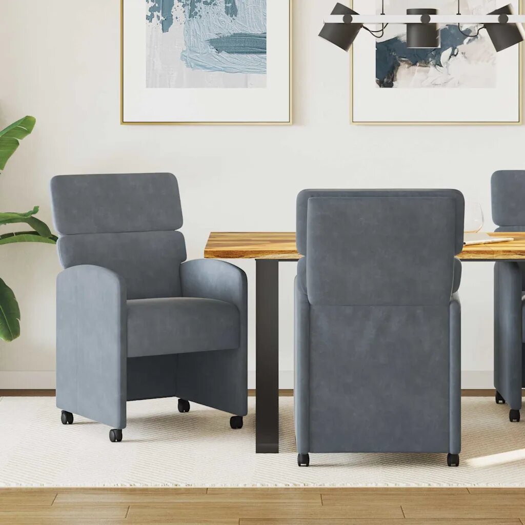 vidaXL Столове с Колела 2 бр. Кадифе Тъмносив 58 x 65 x 98 см