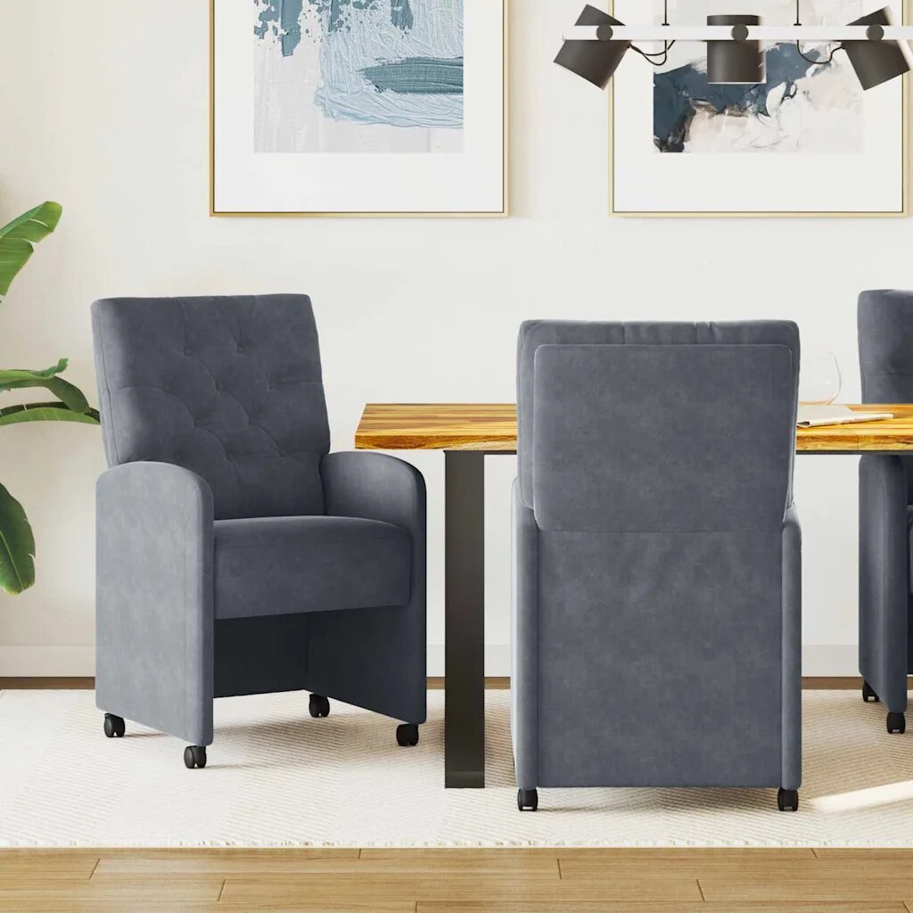 vidaXL Столове с Колела 2 бр. Кадифе Тъмносив 58 x 67 x 97 см
