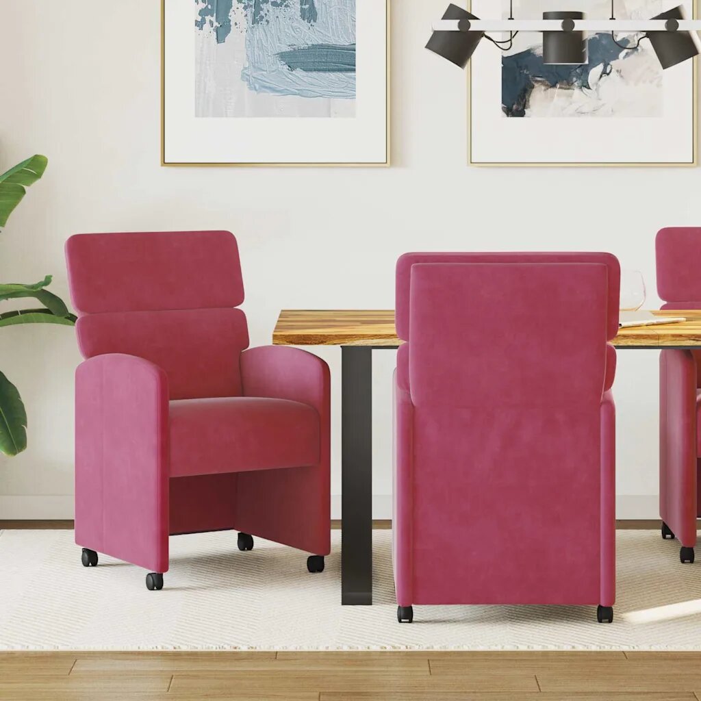 vidaXL Столове с Колела 2 бр. Кадифе виненочервен 58 x 65 x 98 см