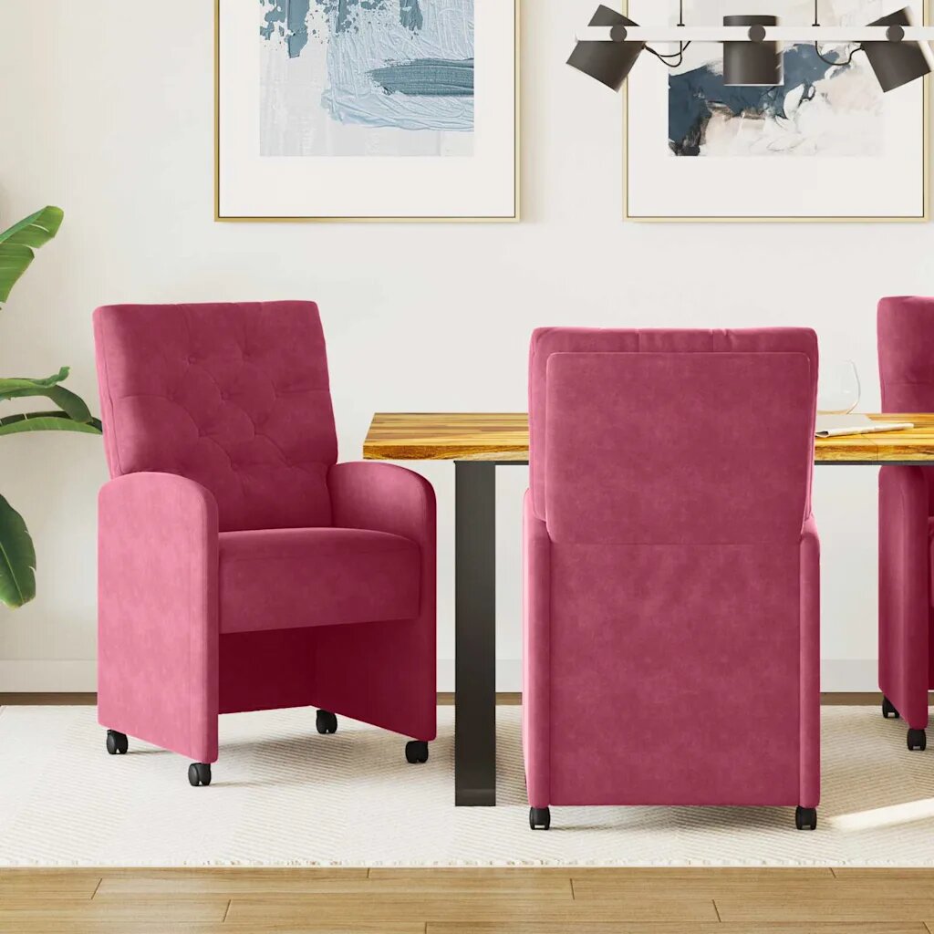 vidaXL Столове с Колела 2 бр. Кадифе виненочервен 58 x 67 x 97 см