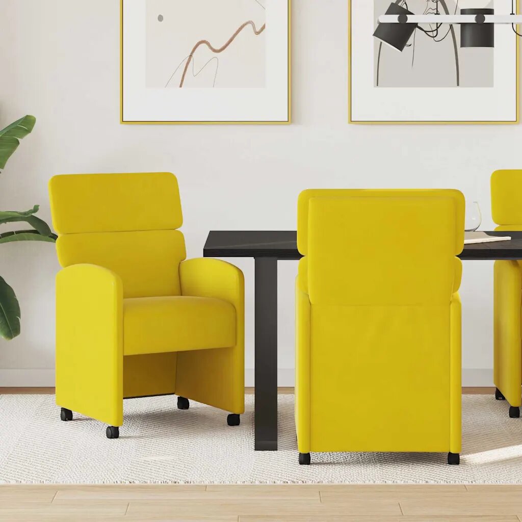 vidaXL Столове с Колела 2 бр. Кадифе Жълто 58 x 65 x 98 см