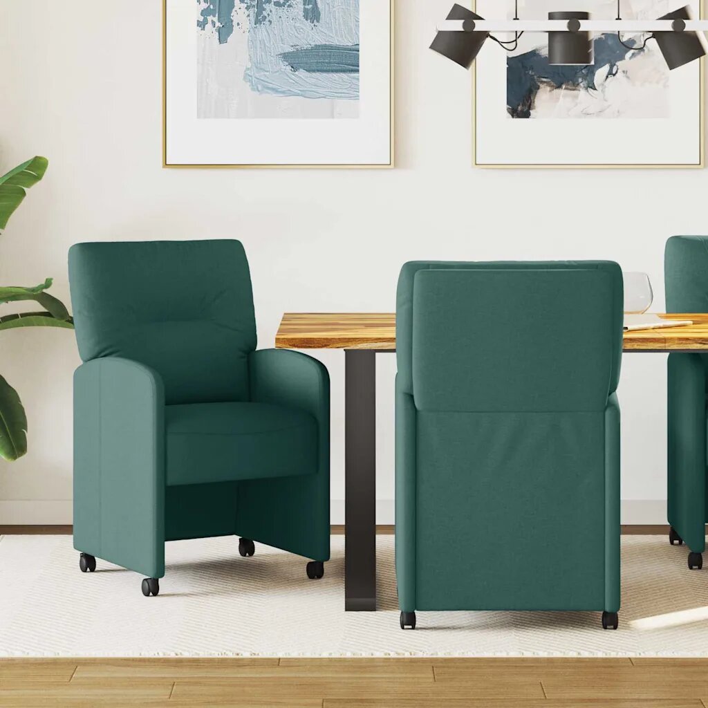 vidaXL Столове с Колела 2 бр. текстил Тъмнозелено 57 x 67 x 95 см