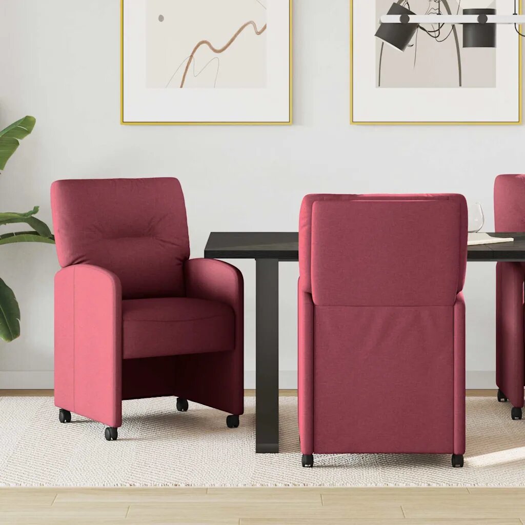 vidaXL Столове с Колела 2 бр. текстил виненочервен 57 x 67 x 95 см