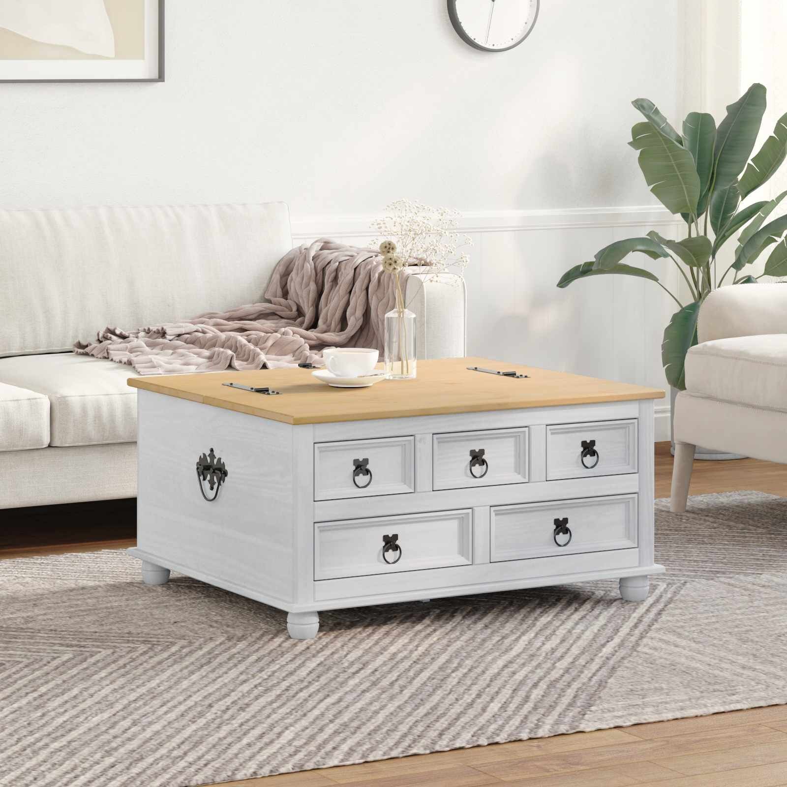 vidaXL storage box Бяло 90 x 78 x 45 см Солидно борово дърво