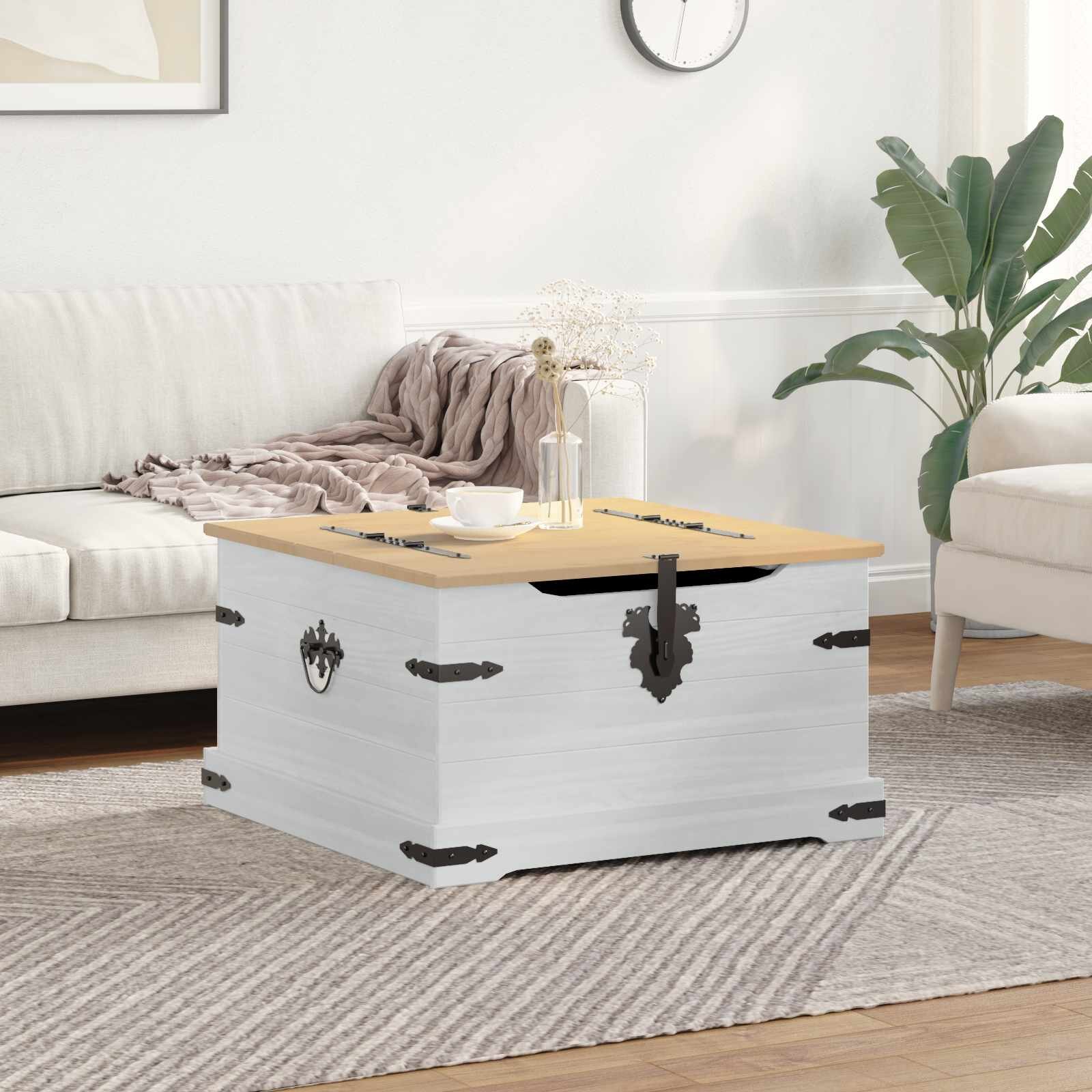 vidaXL storage box с рафт Бяло 78 x 78 x 45 см Солидно борово дърво