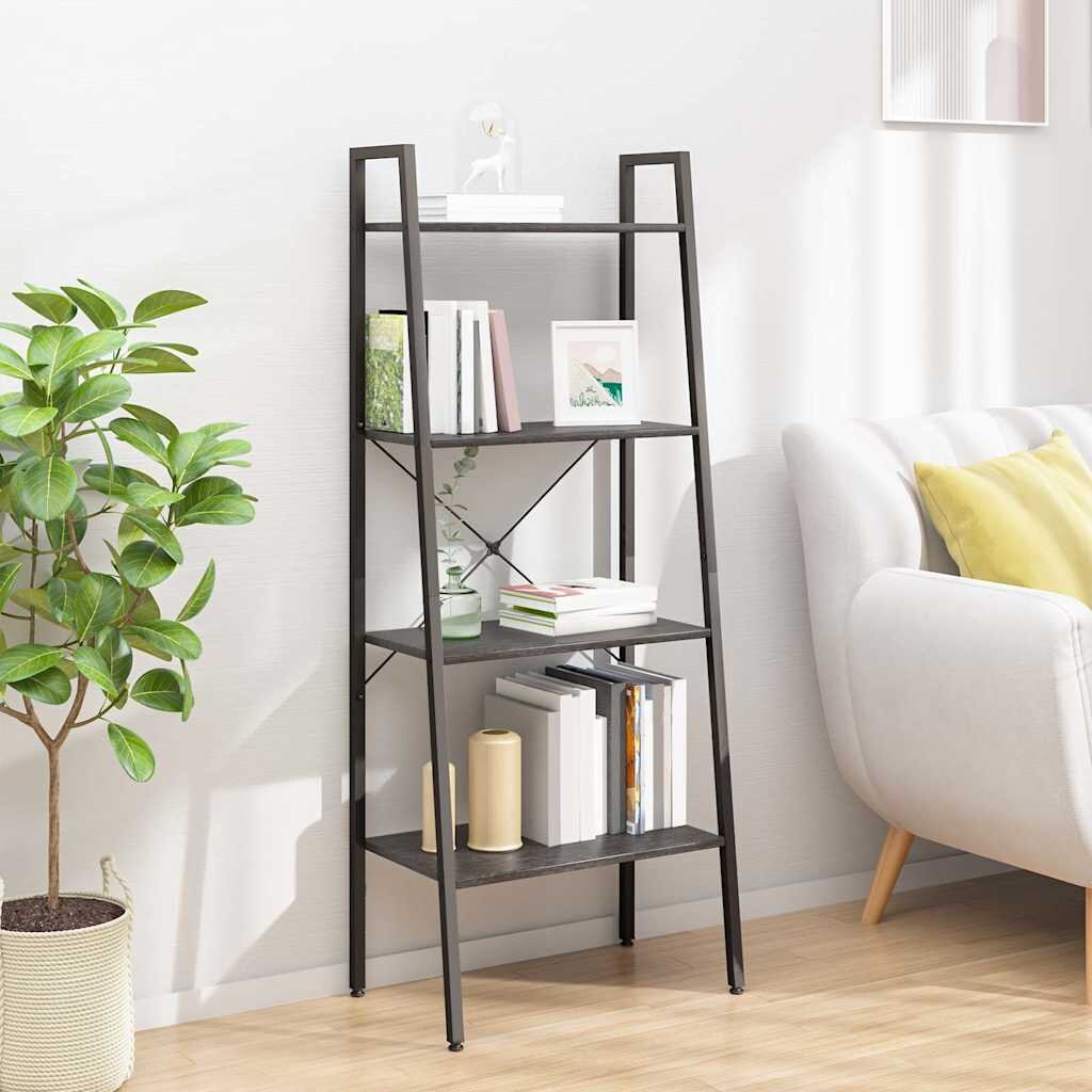 vidaXL Стояща етажерка стълба 4 рафта черно 56x35x140 см