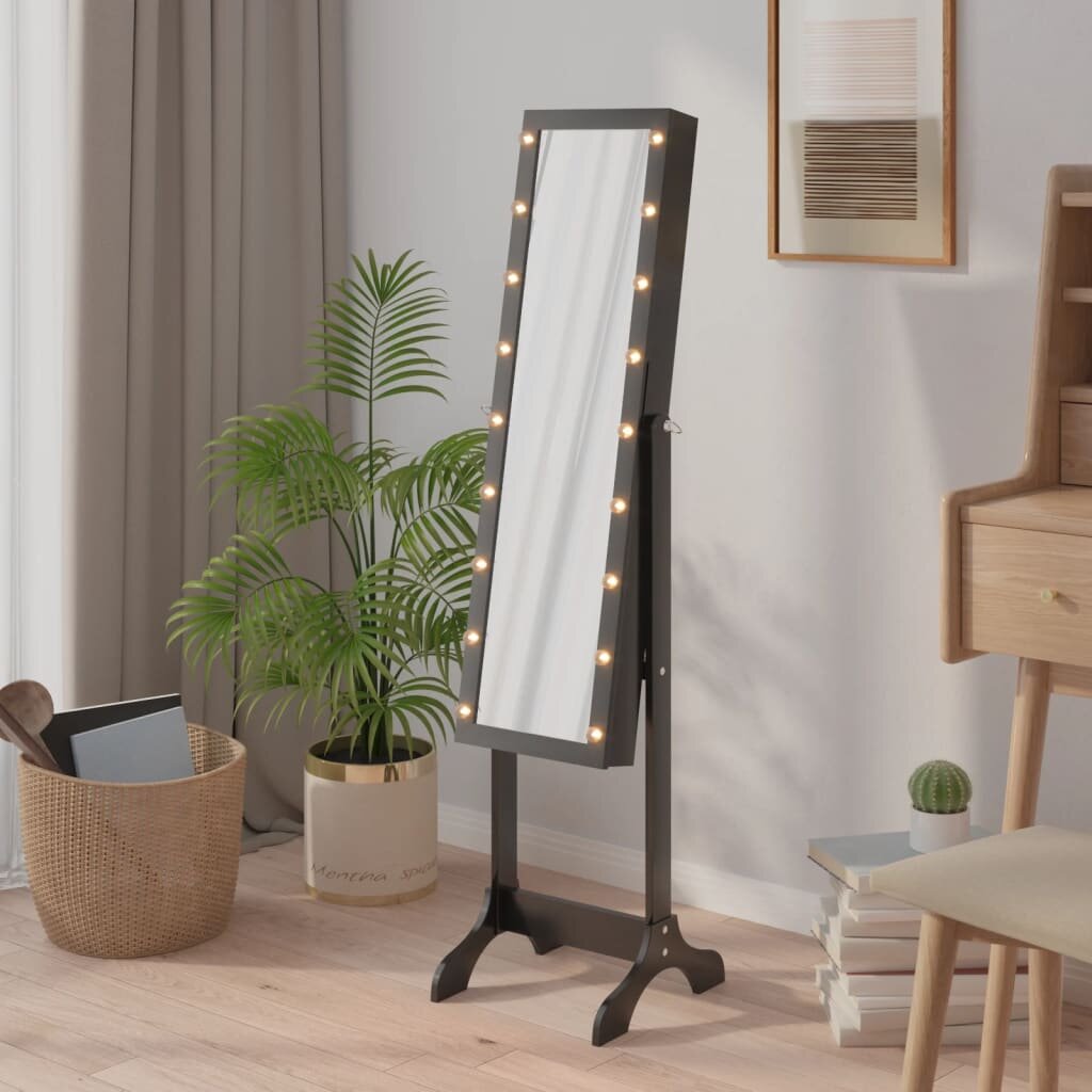 vidaXL Стоящо огледало с LED черно 34x37x146 см