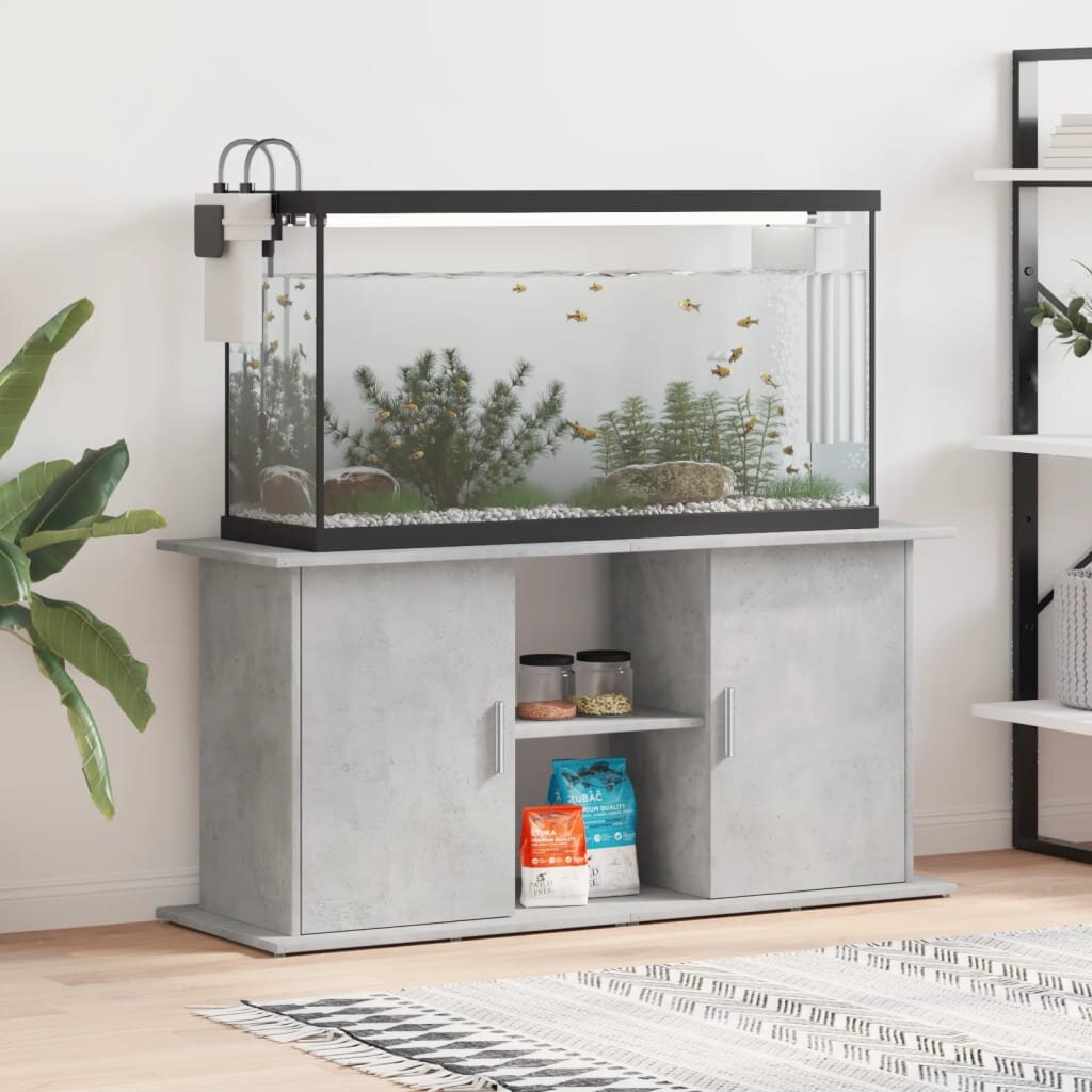 vidaXL Стойка за аквариум бетонна сива 121x41x58 см инженерно дърво