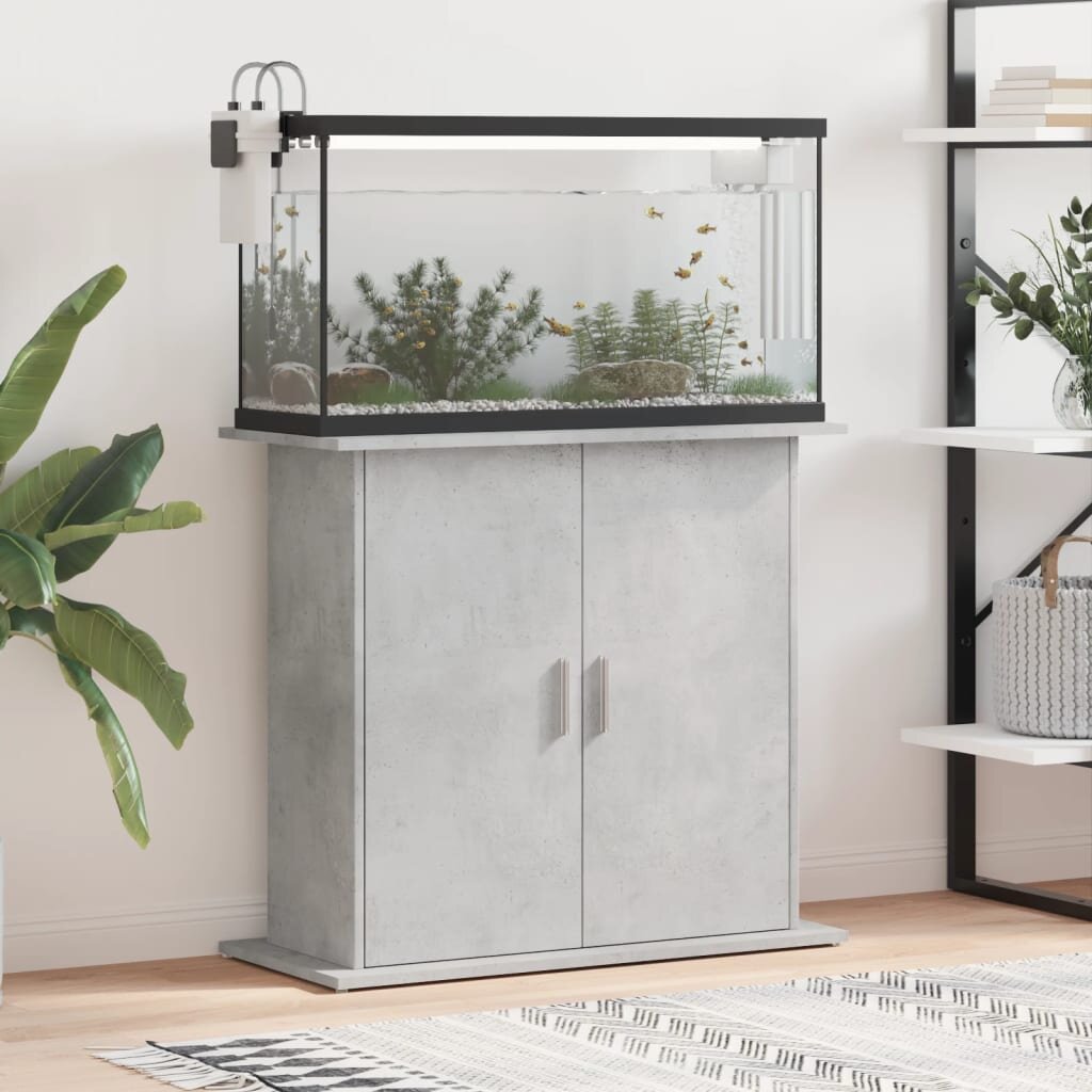 vidaXL Стойка за аквариум бетонна сива 81x36x73 см инженерно дърво