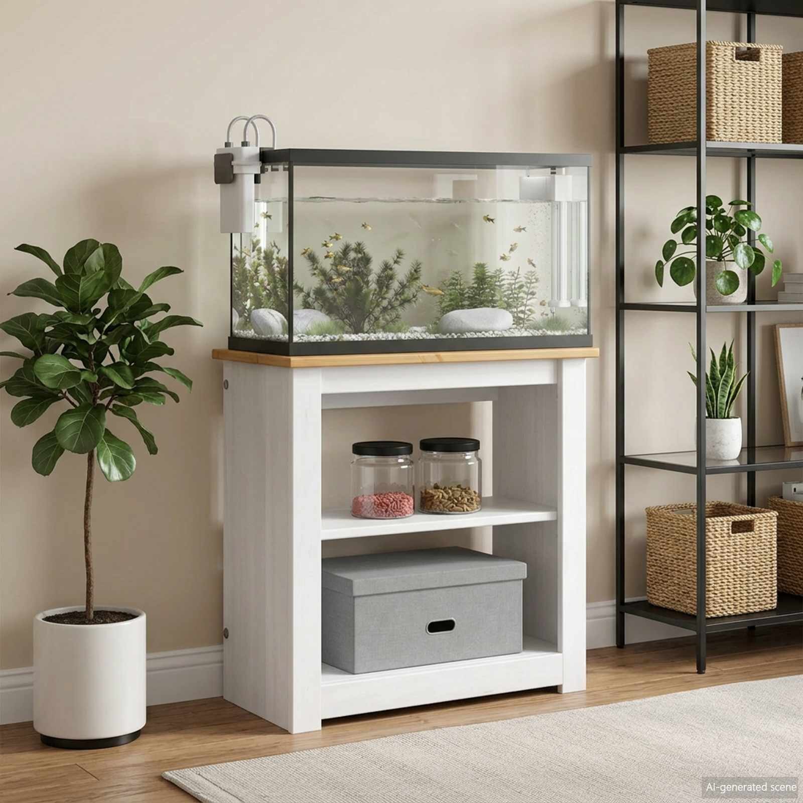 vidaXL Стойка за аквариум PANAMA Бяло и кафяво 60 x 30 x 60 cm 150 кг