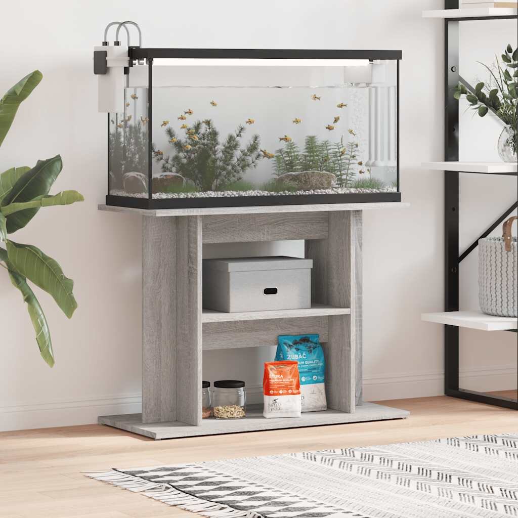 vidaXL Стойка за аквариум сива сонома 80x35x60 см инженерно дърво