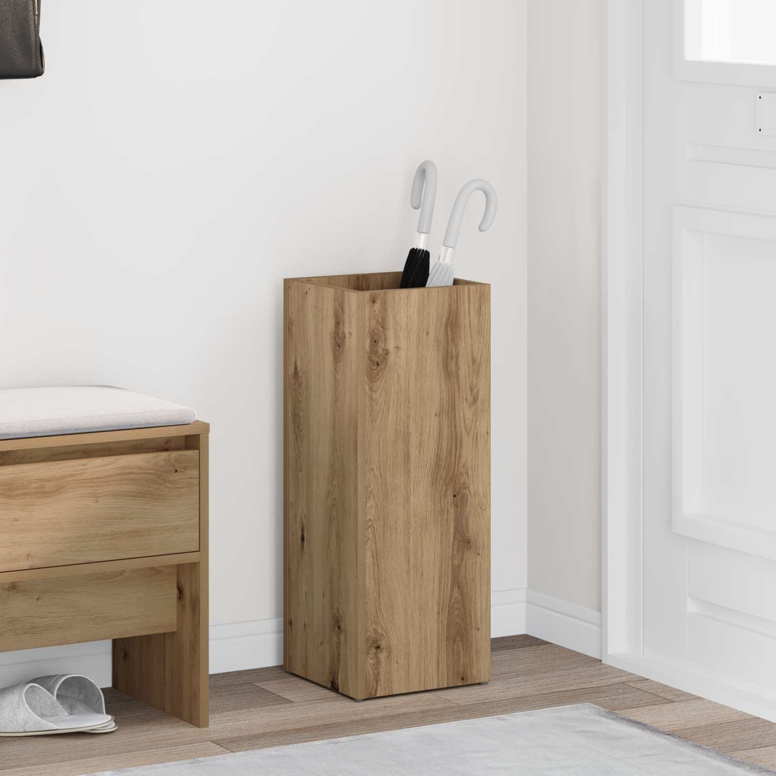 vidaXL Стойка за чадър Дъб 25 x 245 x 64 см Инженерна дървесина