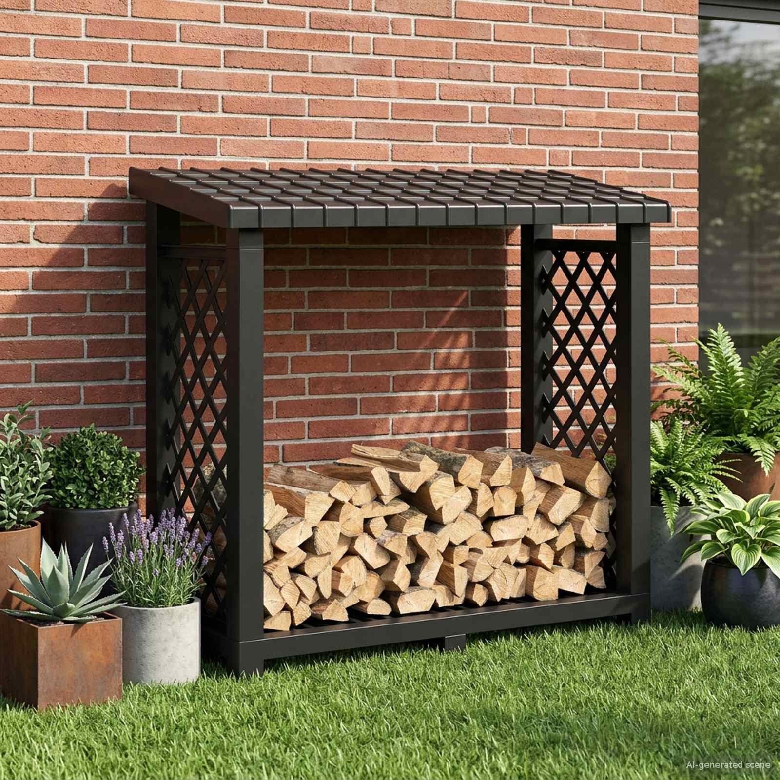 vidaXL Стойка за дърва 114 x 46 x 101 см ПП Антрацит