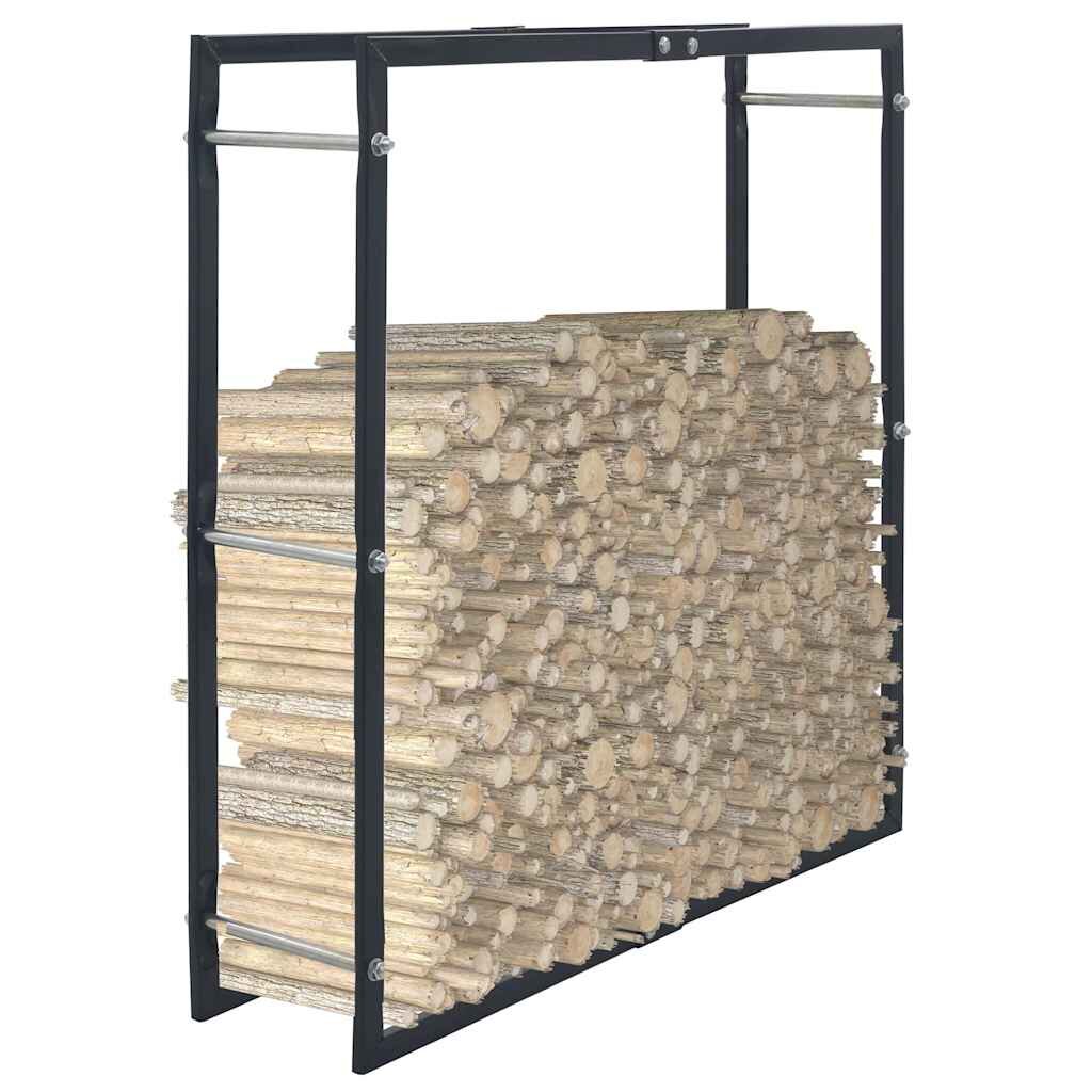 vidaXL Стойка за дърва черна 100x25x100 см стомана