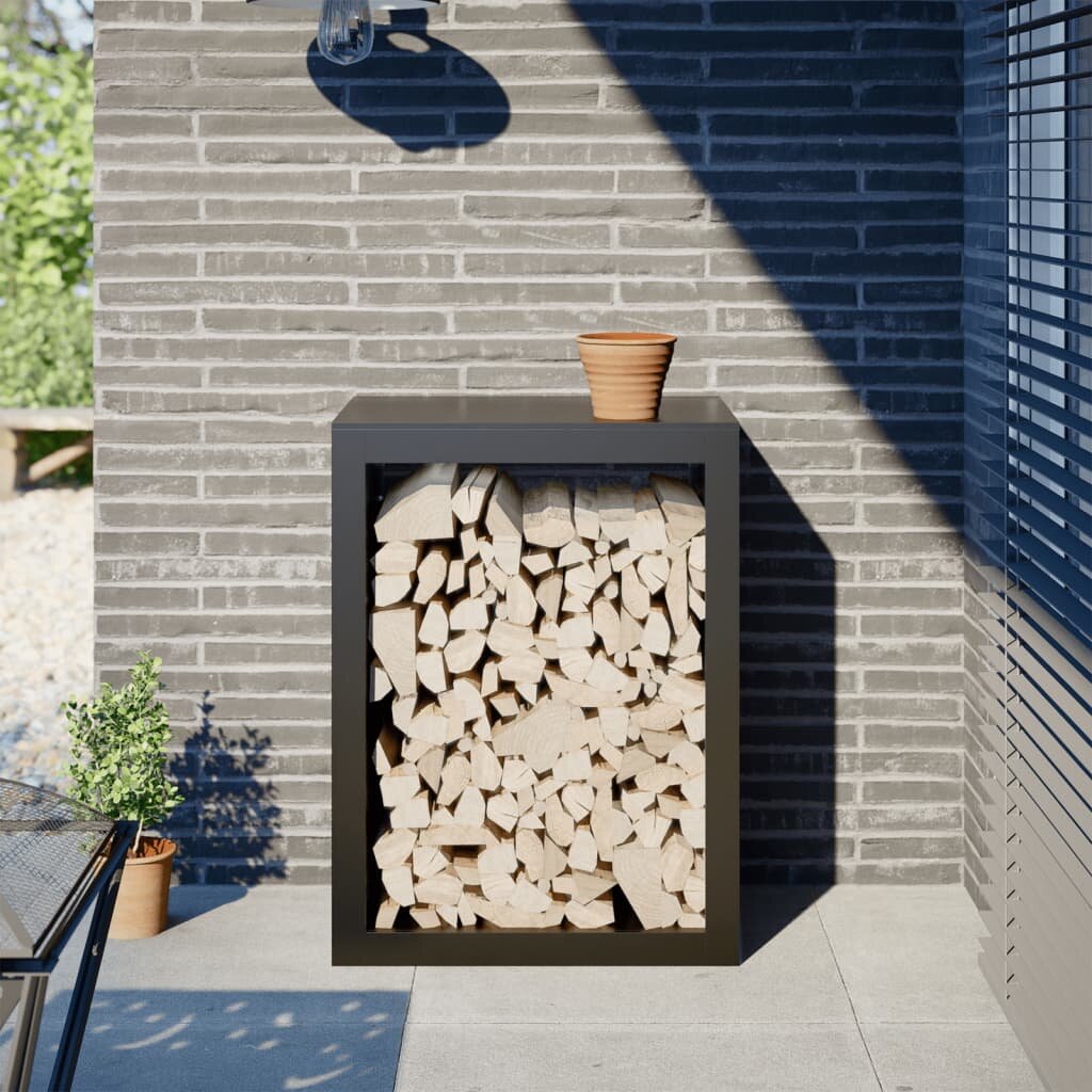 vidaXL Стойка за дърва черна 60x40x80 см стомана