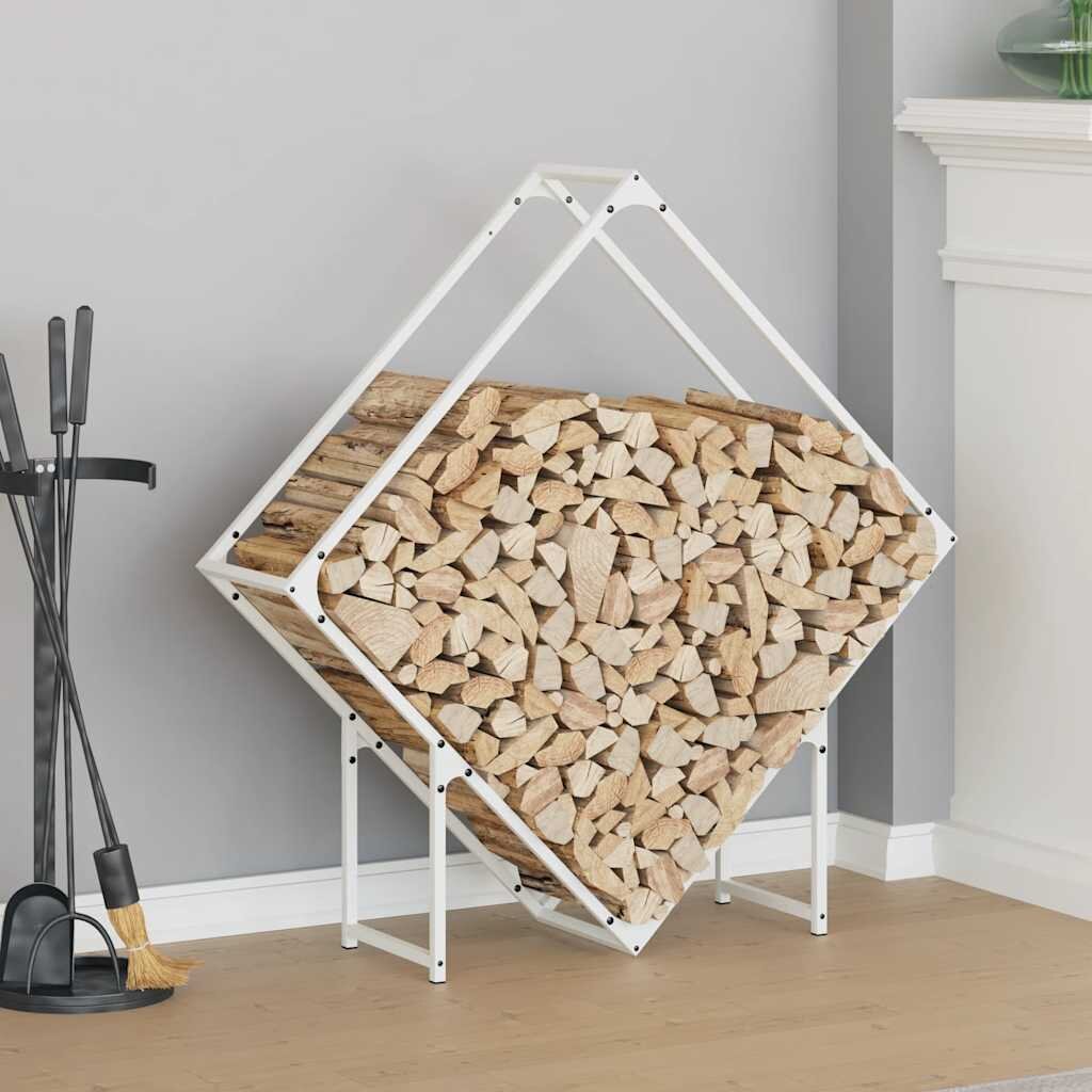 vidaXL Стойка за дърва за огрев бяла 100x25x100 cm