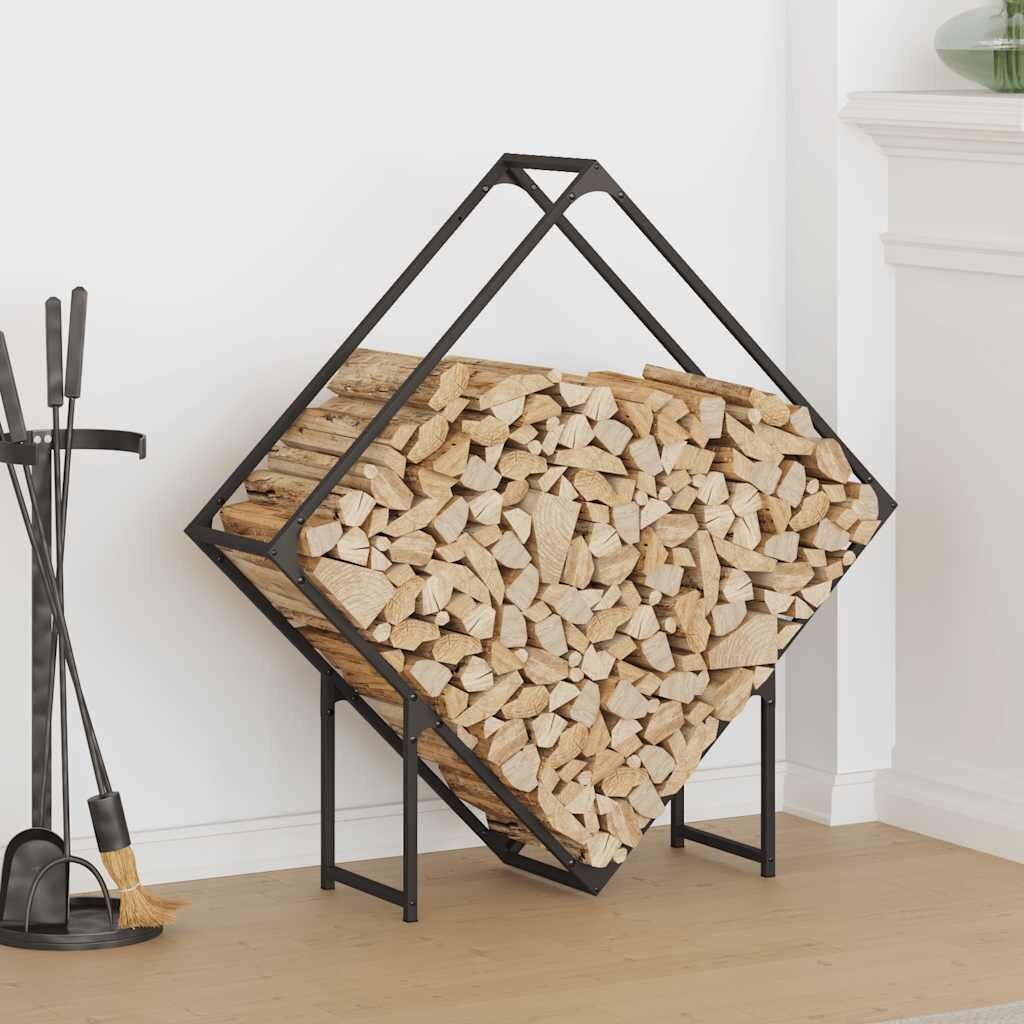 vidaXL Стойка за дърва за огрев черна 100x25x100 cm