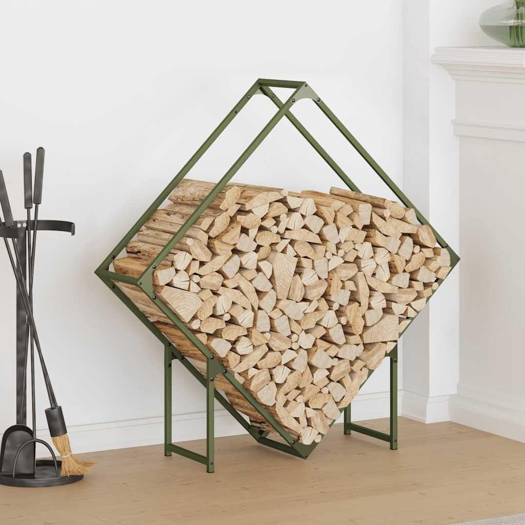 vidaXL Стойка за дърва за огрев маслиненозелена 100x25x100 cm