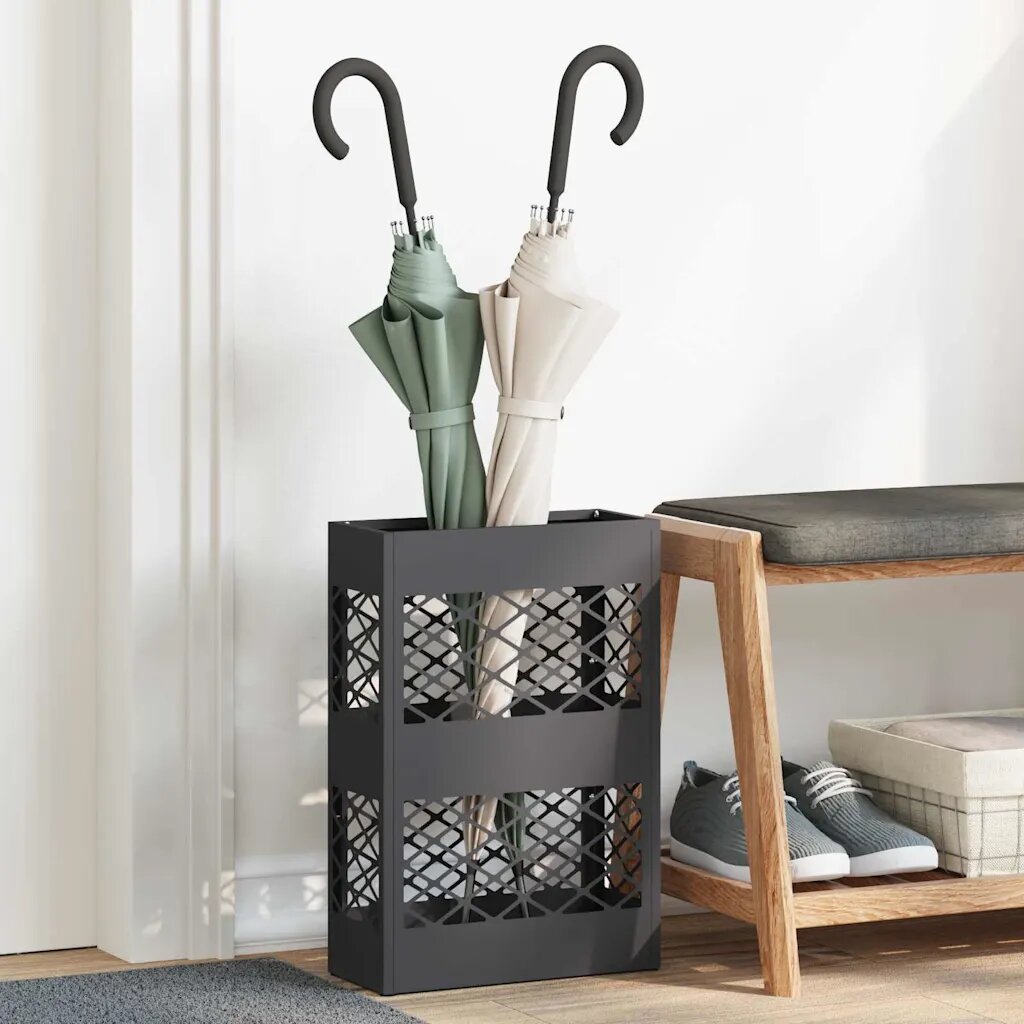 vidaXL Стойка за дъждовен чадър Черно 28 x 12 x 41 см Стомана