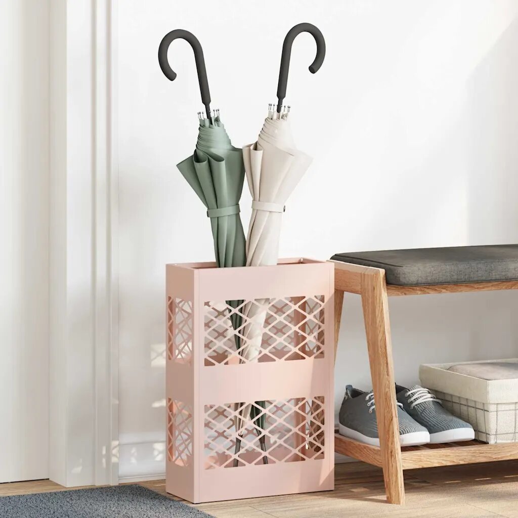 vidaXL Стойка за дъждовен чадър Розово 28 x 12 x 41 см Стомана