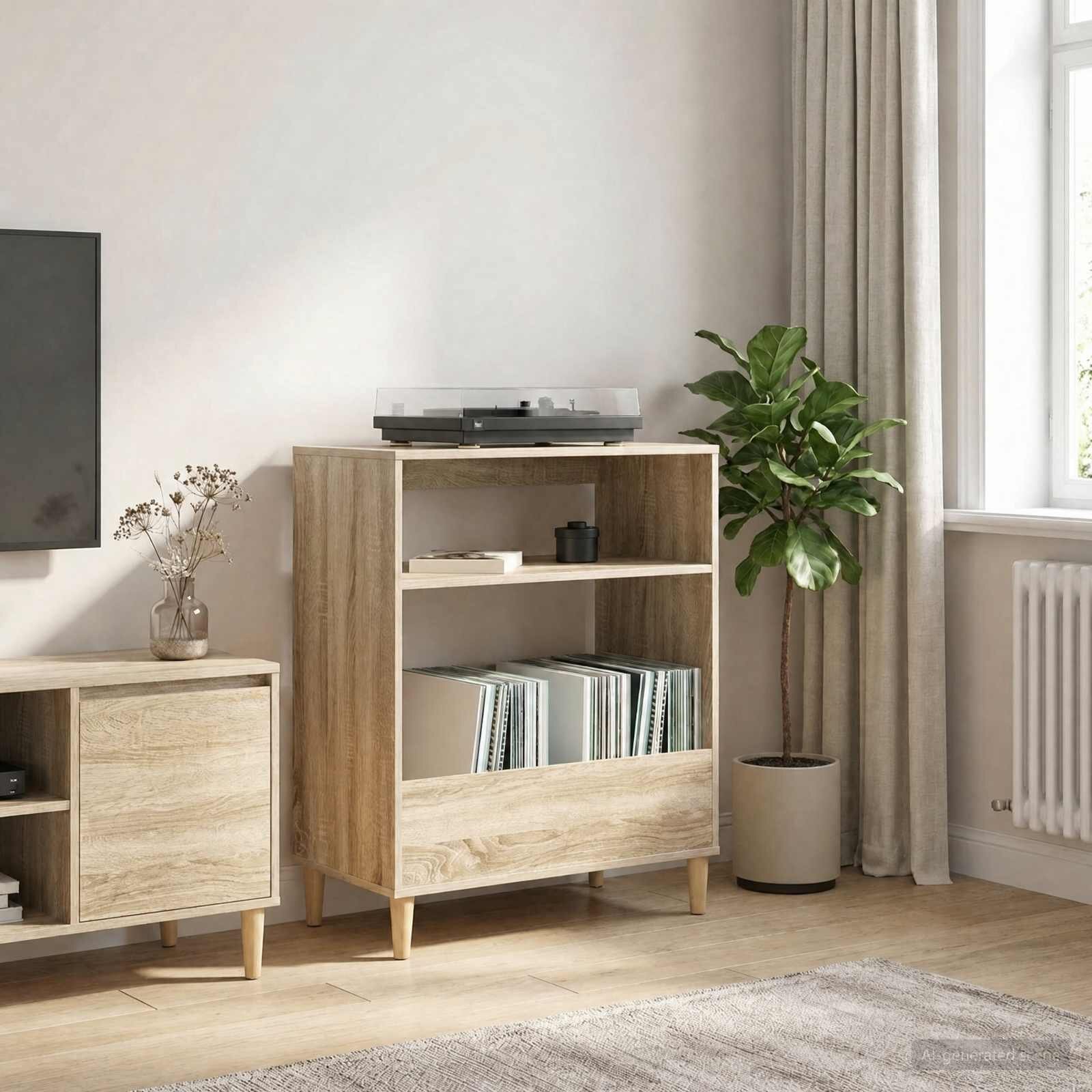 vidaXL Стойка за грамофон Дъб сонома 71 x 395 x 83 см