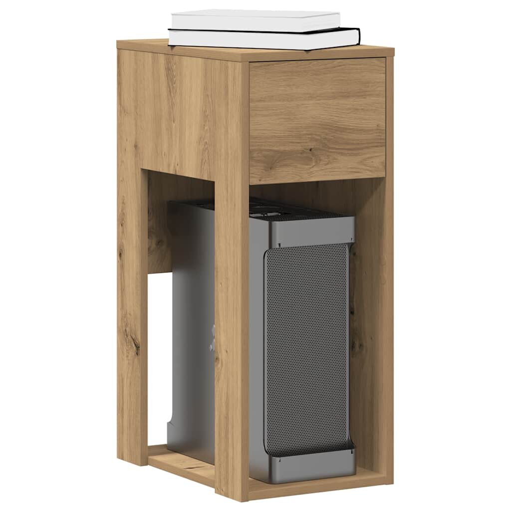 vidaXL Стойка за компютърна кула с чекмедже дъб артизан 30x44x74 см