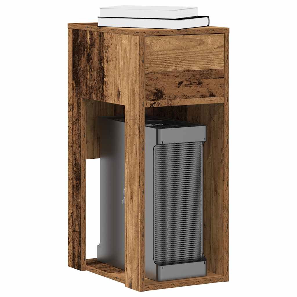 vidaXL Стойка за компютърна кула с чекмедже старо дърво 30x44x74 см