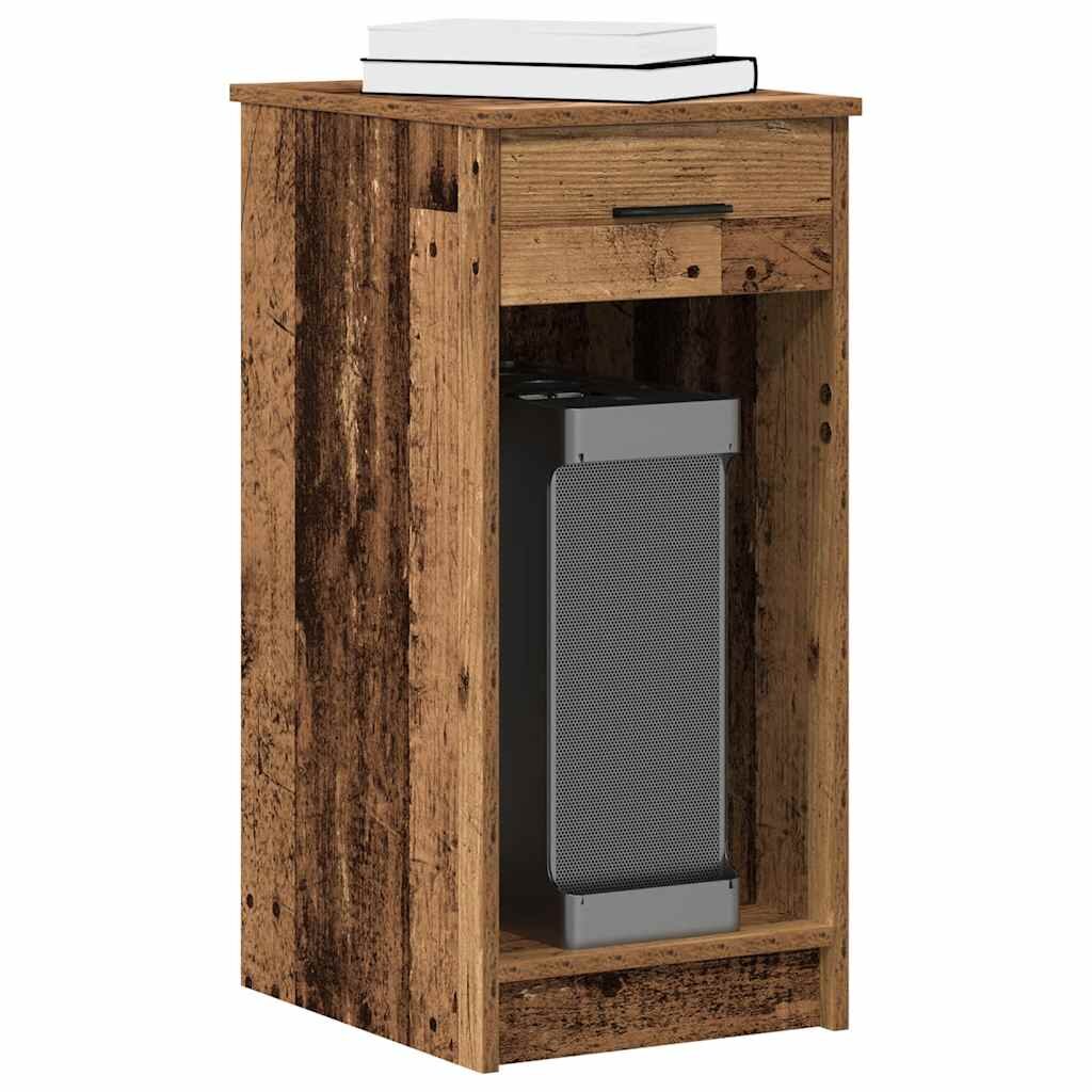 vidaXL Стойка за компютърна кула с чекмедже старо дърво 35x45x77 см