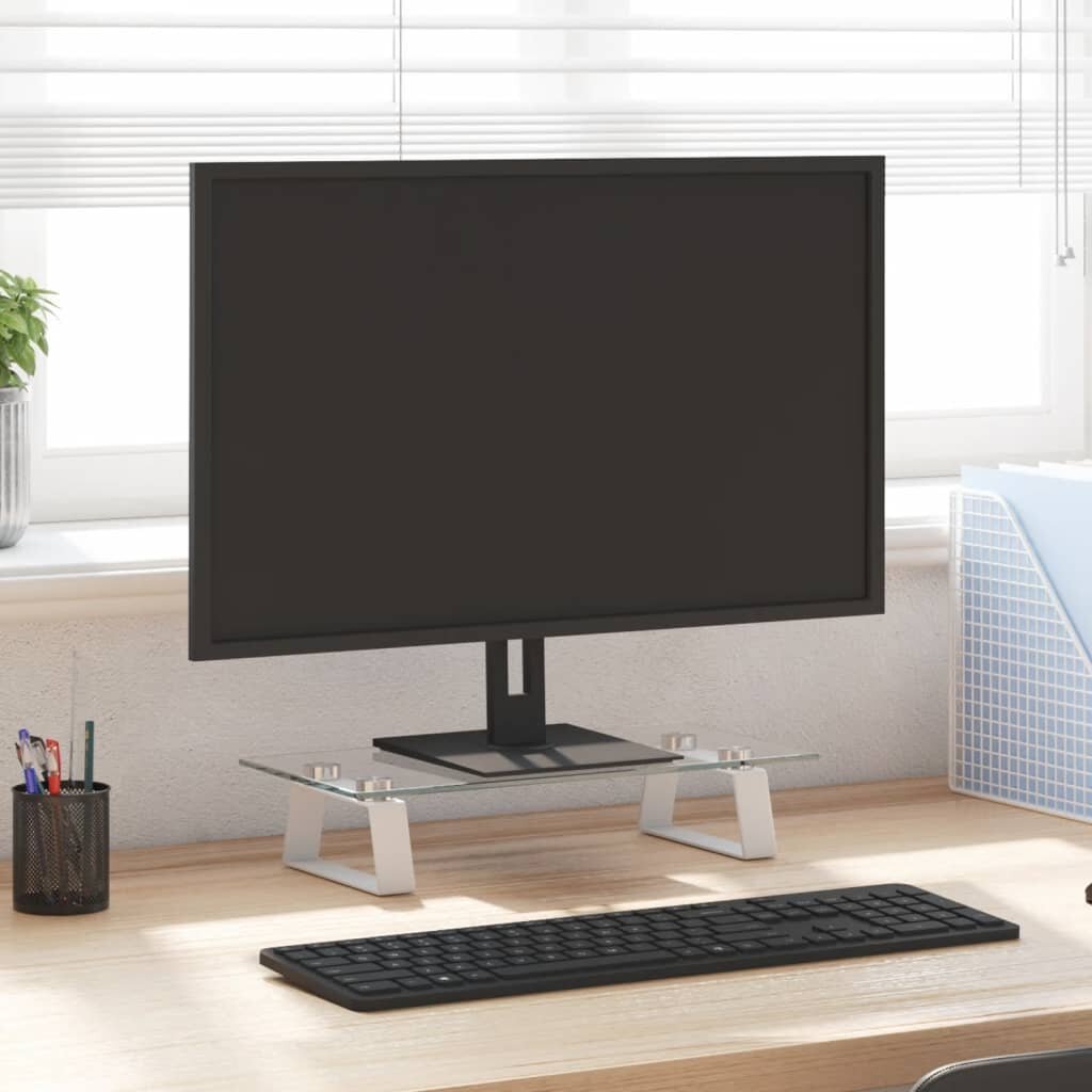 vidaXL Стойка за монитор бяла 40x20x8 см закалено стъкло и метал