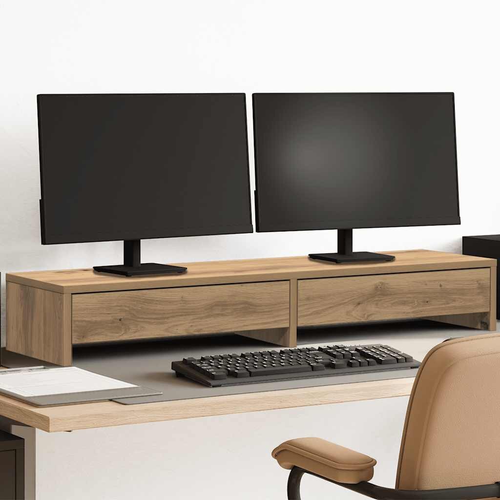 vidaXL Стойка за монитор с чекмеджета дъб артизан 100x27x15 см