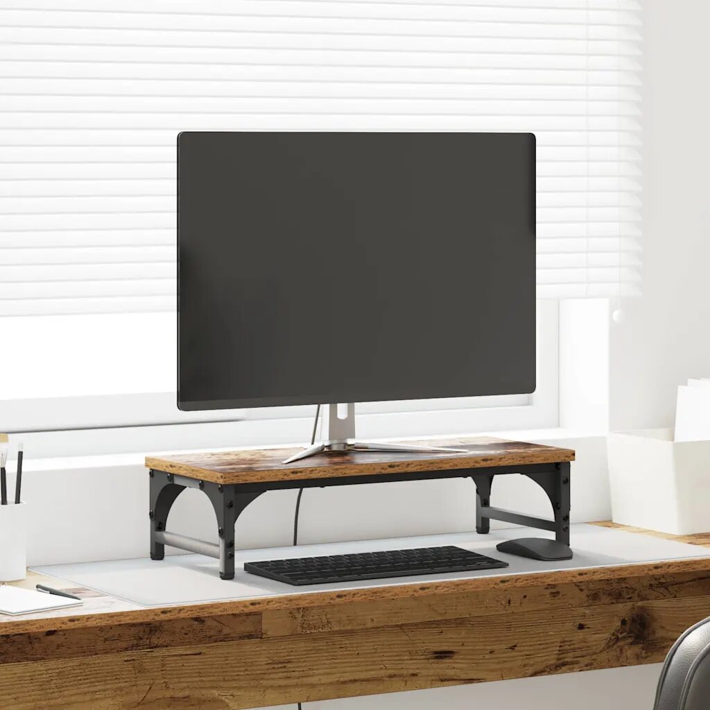 vidaXL Стойка за монитор Старо дърво 55 x 23 x 14 cm