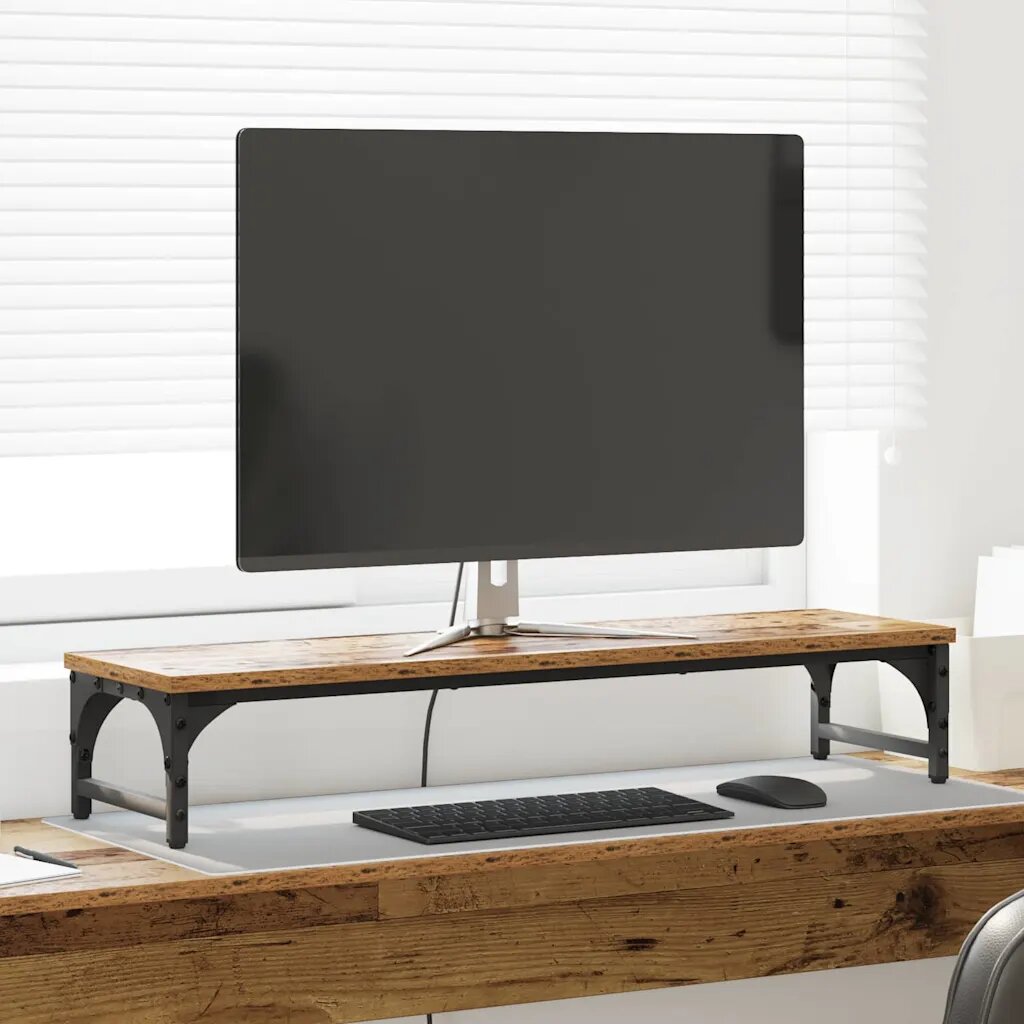 vidaXL Стойка за монитор Старо дърво 85 x 23 x 155 cm