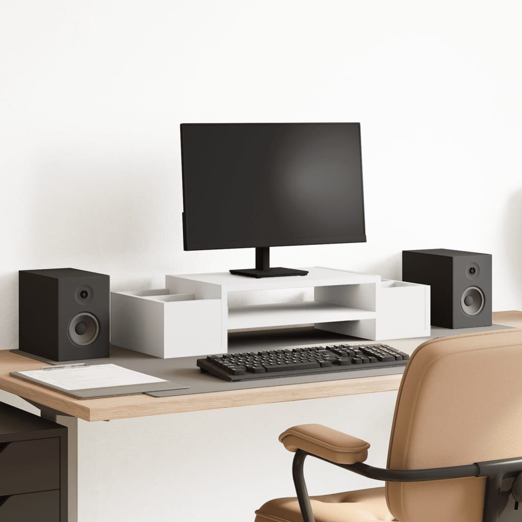 vidaXL Стойка за монитор за съхранение бял 70x27x15 см инженерно дърво