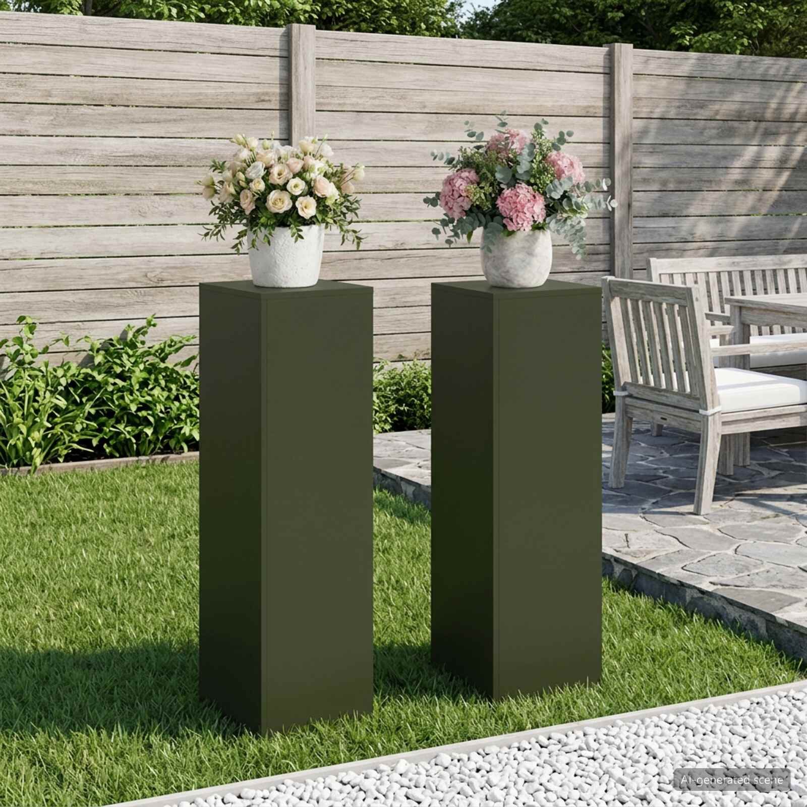 vidaXL Стойка за растения 2 бр. Маслиненозелено 30 x 30 x 100 см