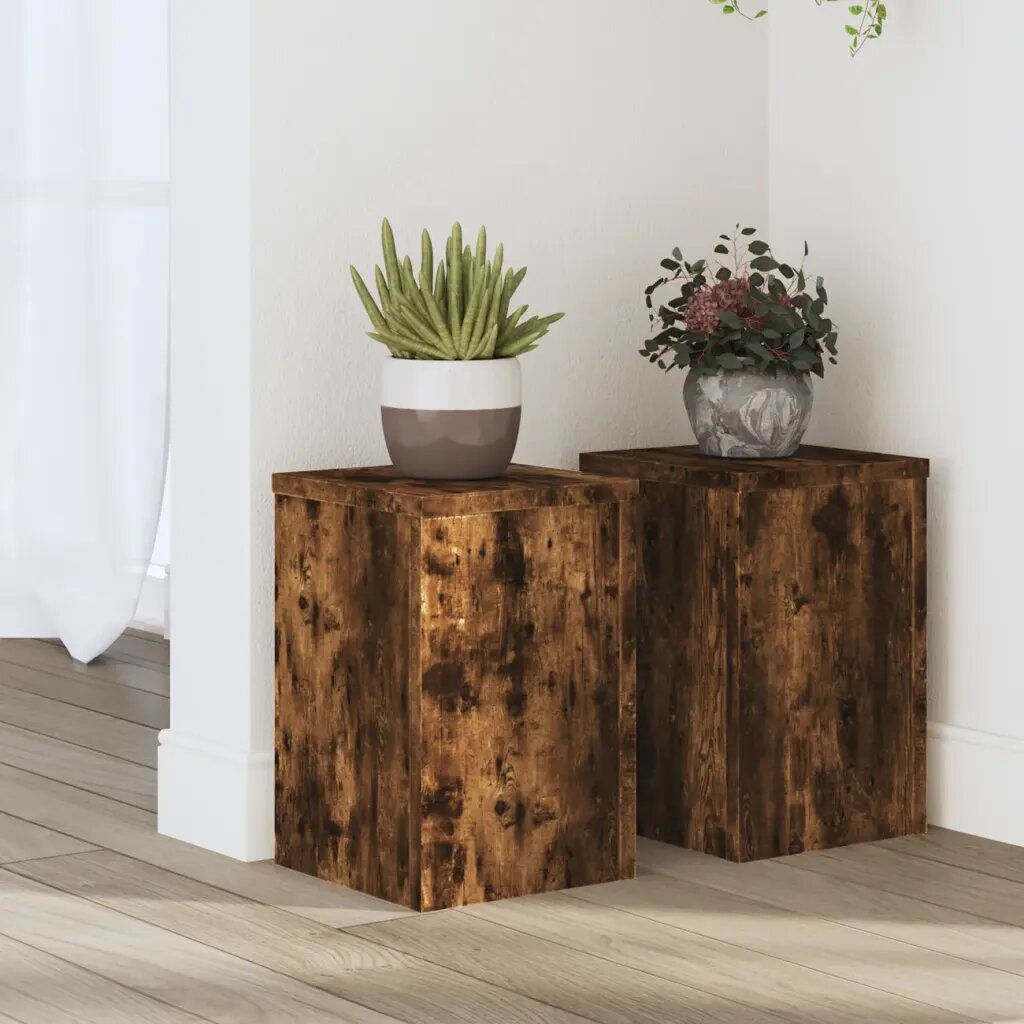 vidaXL Стойка за растения 2 бр. Опушен дъб 20 x 20 x 30 cm