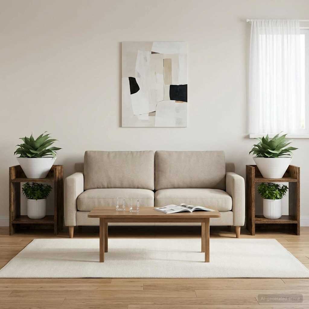 vidaXL Стойка за растения 2 бр. Опушен дъб 30 x 30 x 40 cm