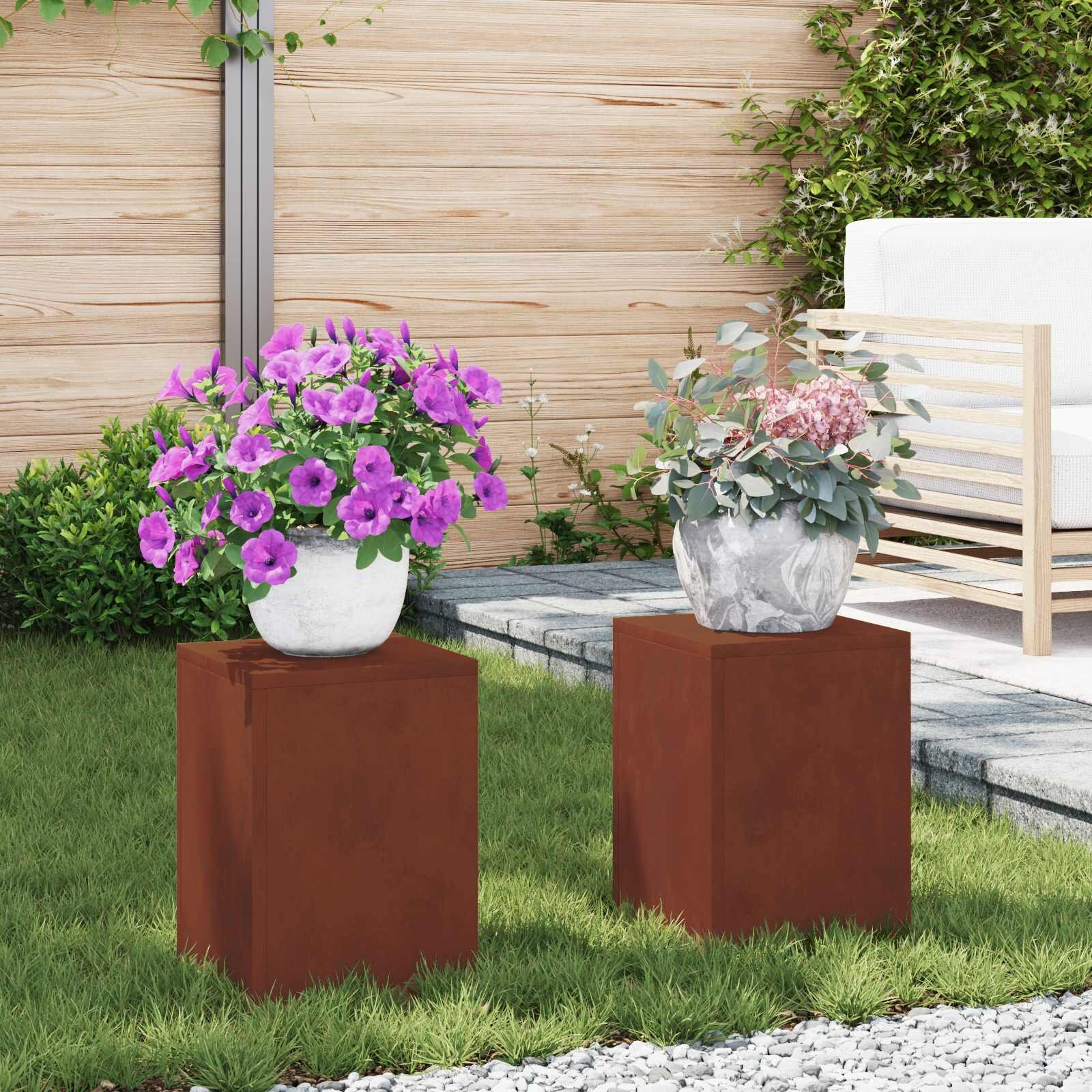 vidaXL Стойка за растения 2 бр. Ръждясало 24 x 24 x 35 см