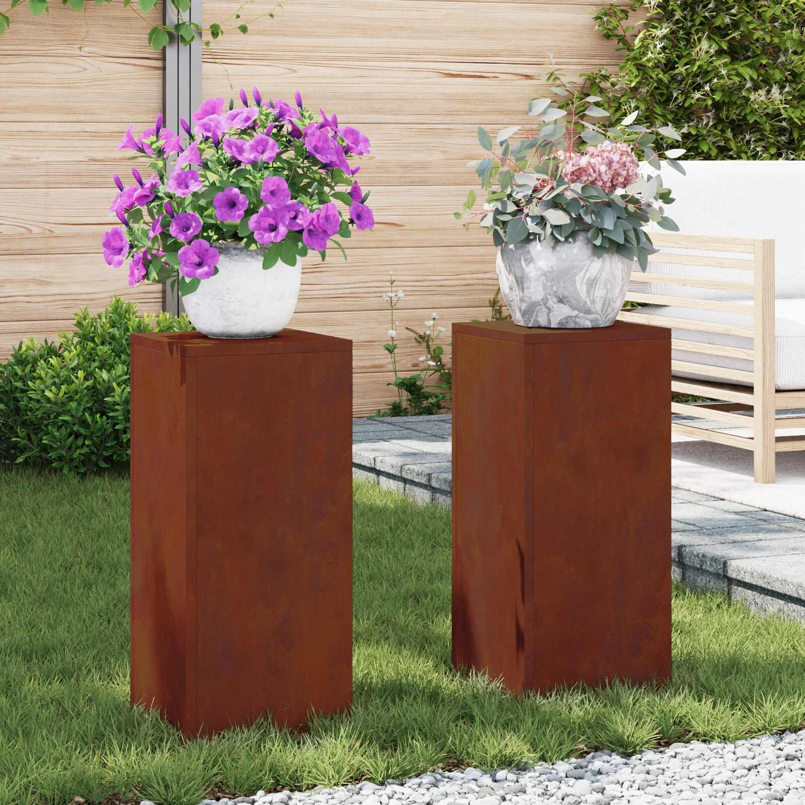 vidaXL Стойка за растения 2 бр. Ръждясало 24 x 24 x 55 см