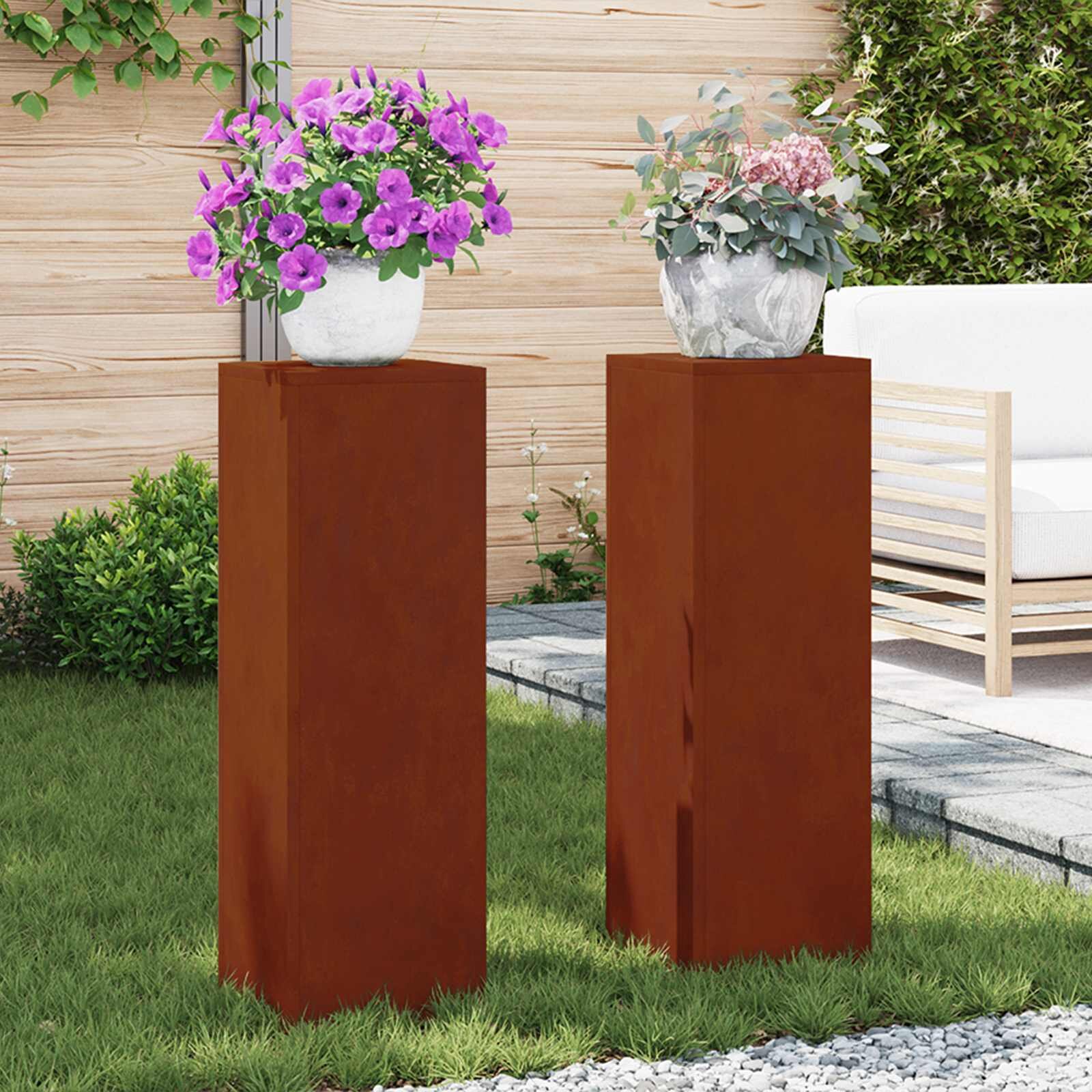 vidaXL Стойка за растения 2 бр. Ръждясало 24 x 24 x 75 см