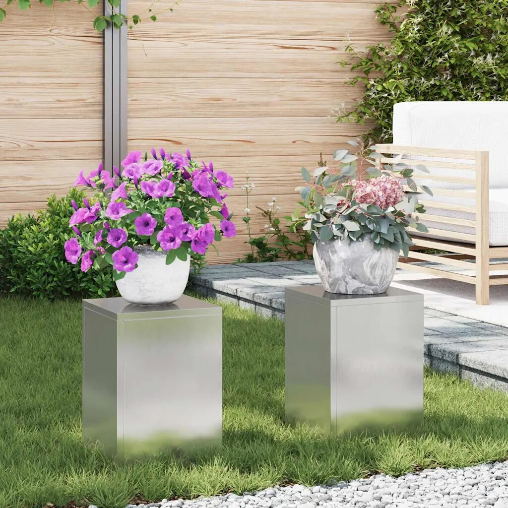 vidaXL Стойка за растения 2 бр. Сребристо 24 x 24 x 35 см