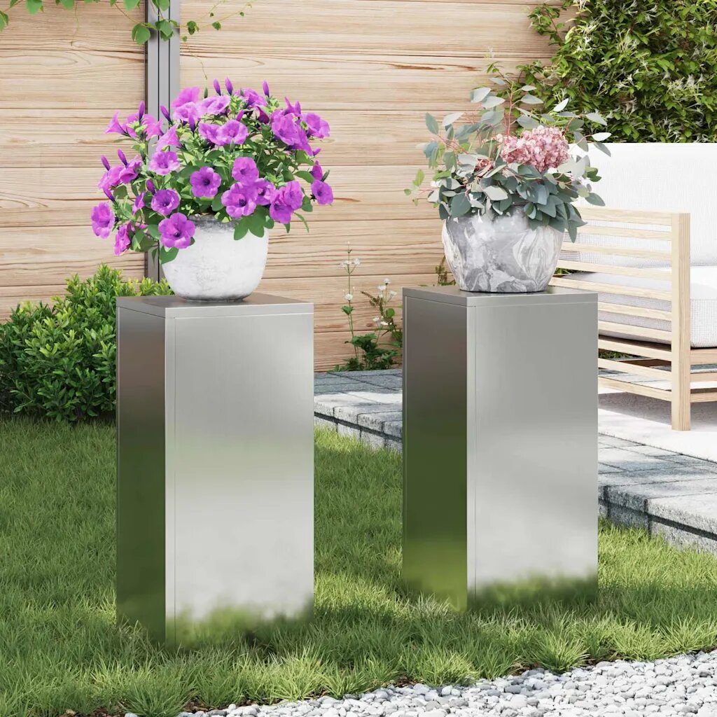 vidaXL Стойка за растения 2 бр. Сребристо 24 x 24 x 55 см