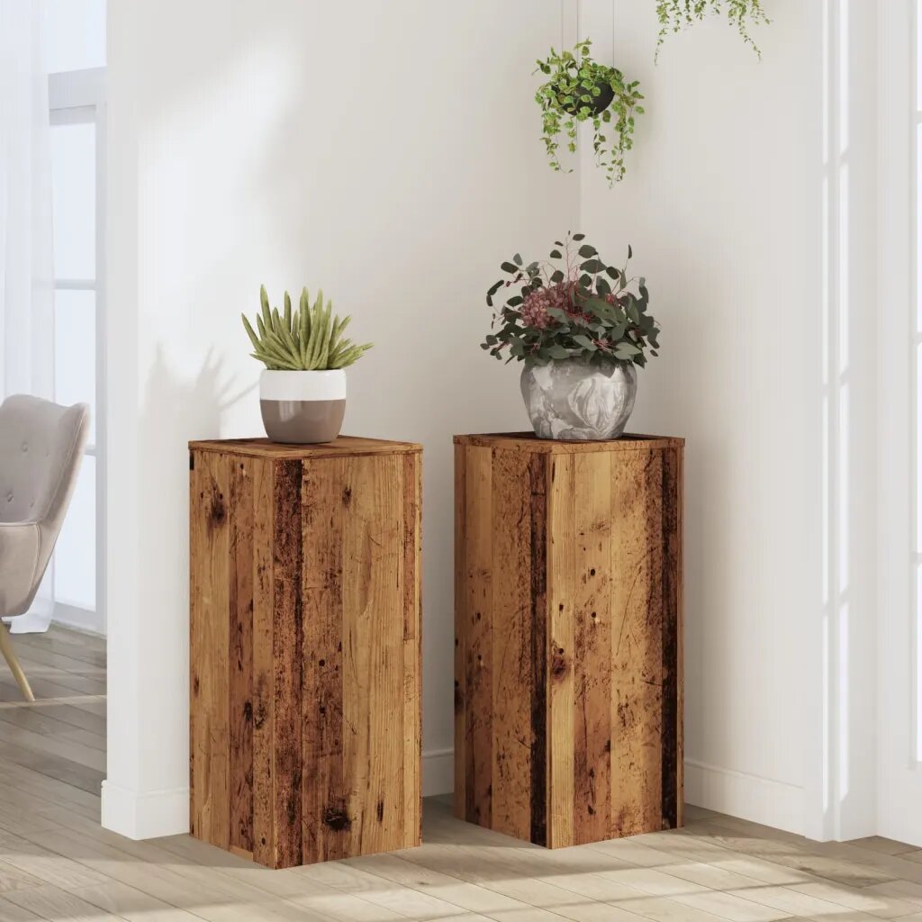 vidaXL Стойка за растения 2 бр. Старо дърво 30 x 30 x 70 см