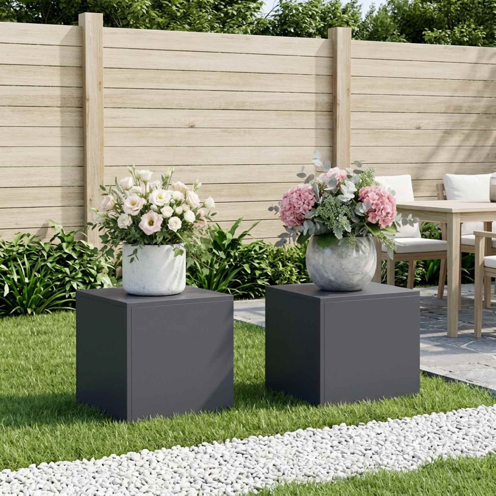vidaXL Стойка за растения 2 pcs Антрацит 40 x 40 x 40 cm